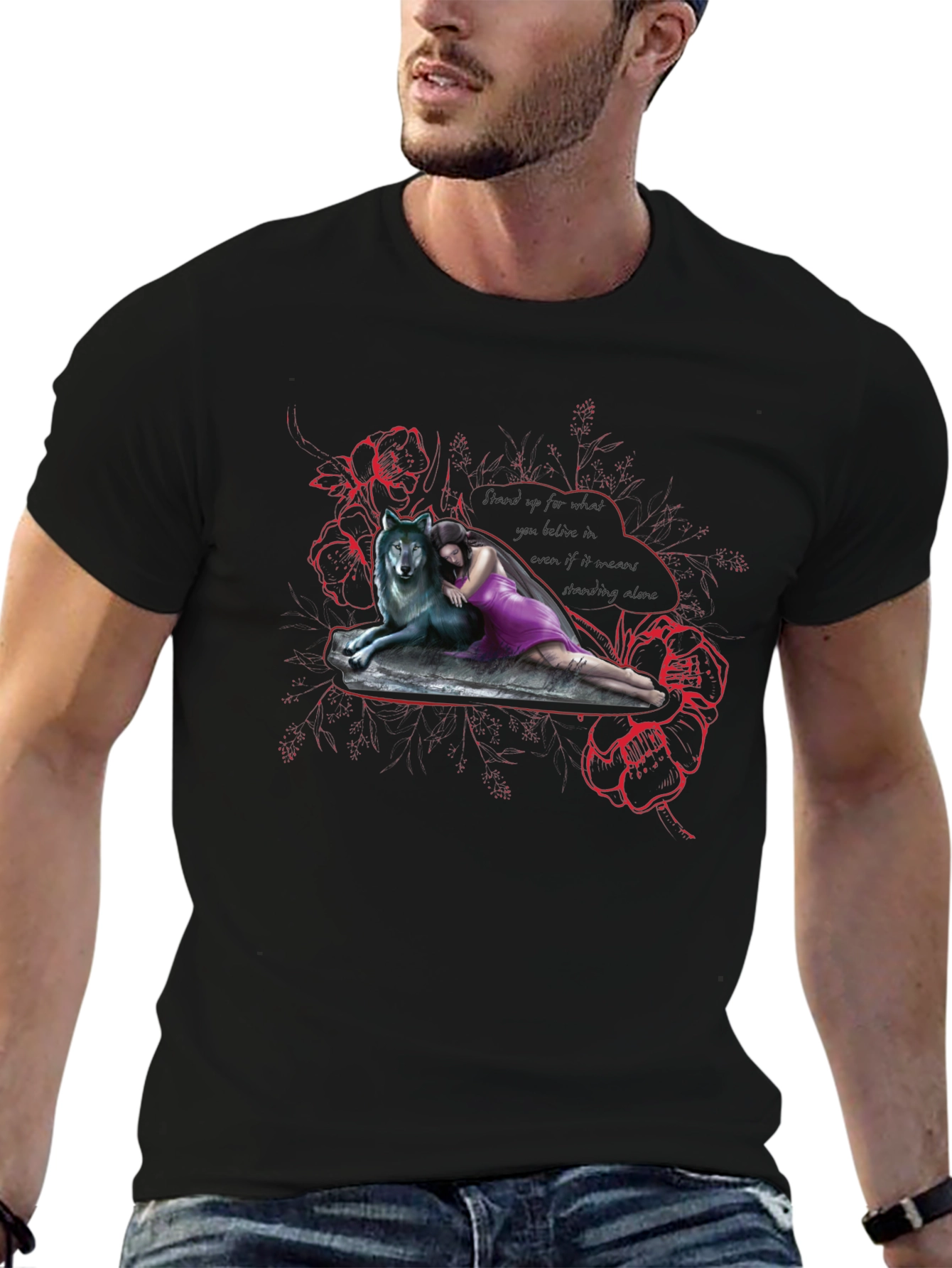 Wolf & Woman Graphic Print Tee