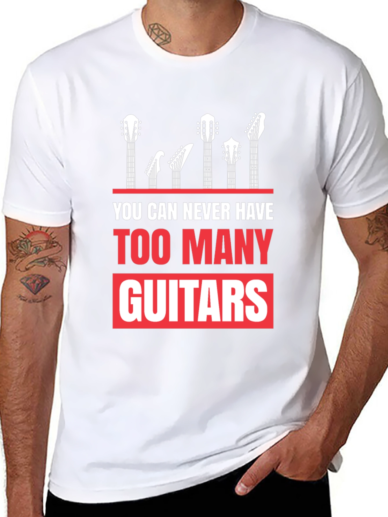 Too Many Guitars Graphic Tee - Musicians Black T-Shirt