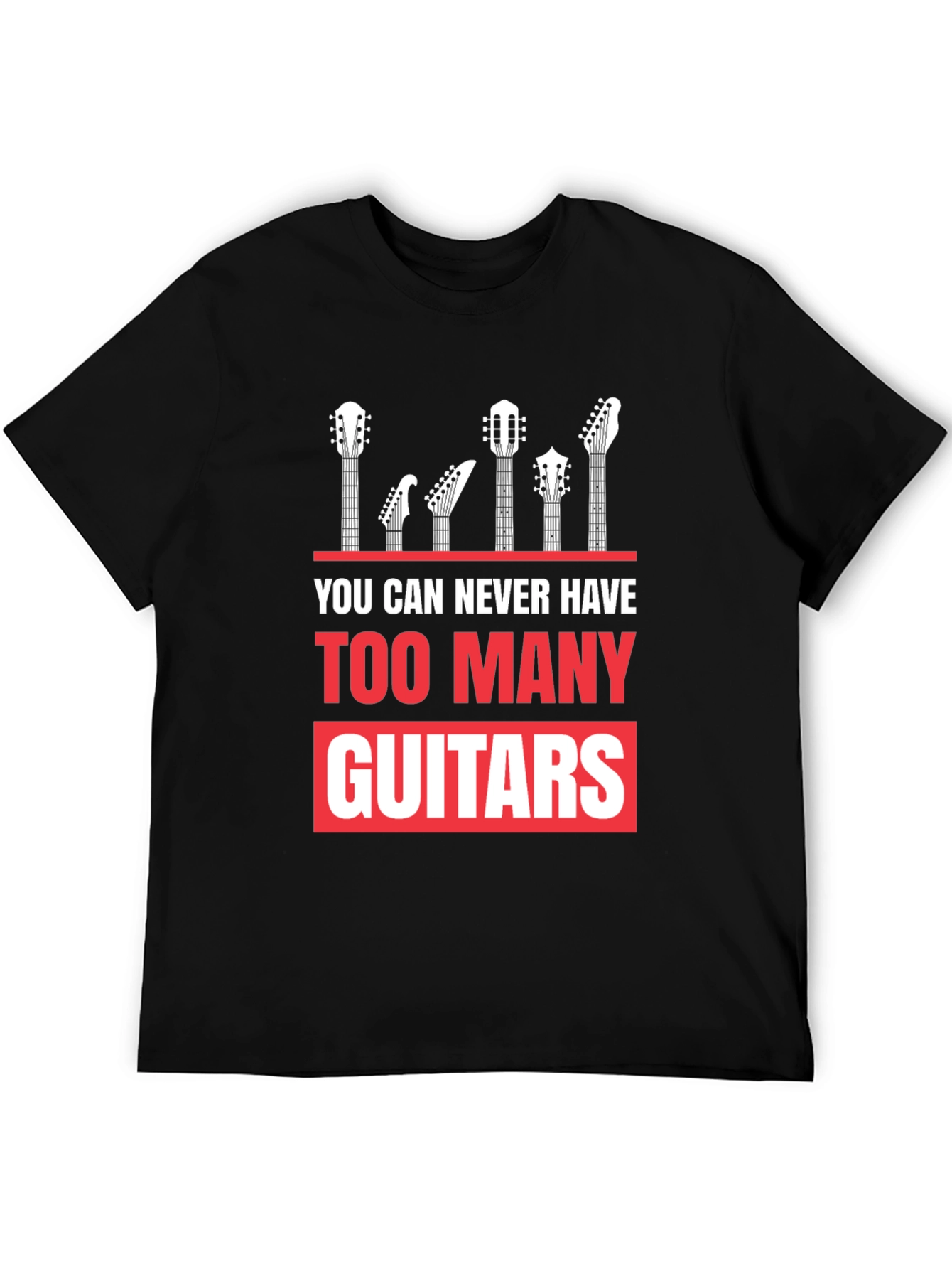 Too Many Guitars Graphic Tee - Musicians Black T-Shirt