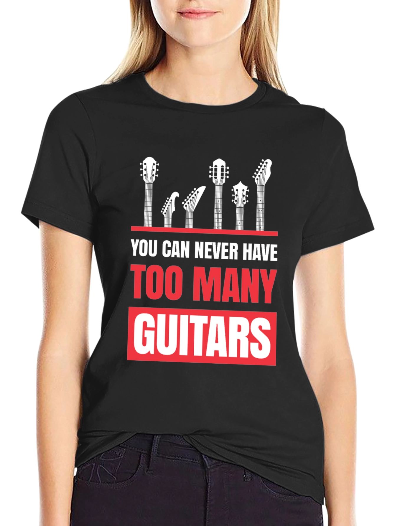 Too Many Guitars Graphic Tee - Musicians Black T-Shirt