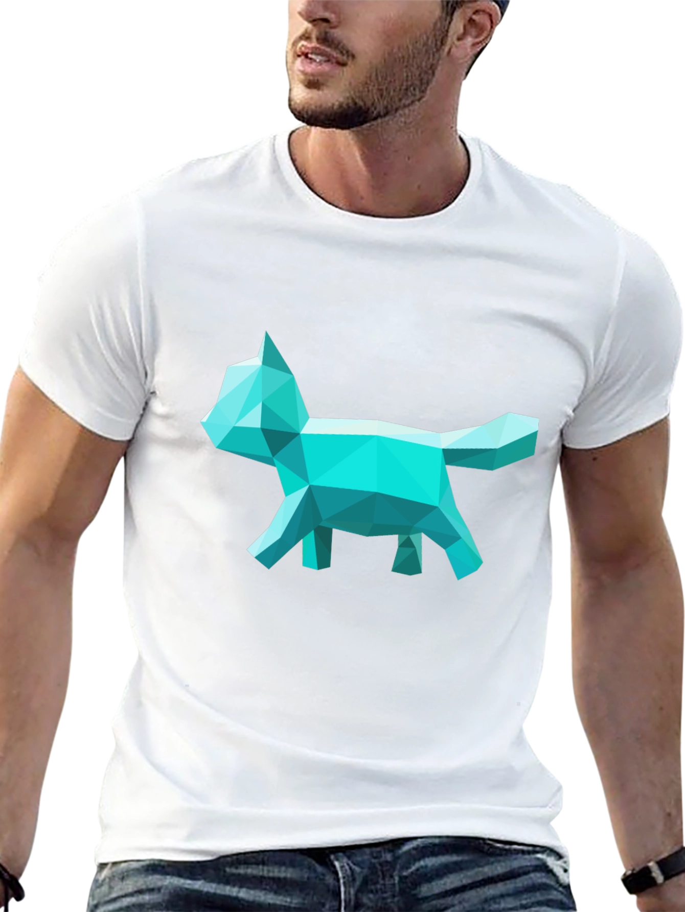 Geometric Cat Graphic Tee - Modern Art Style T-Shirt