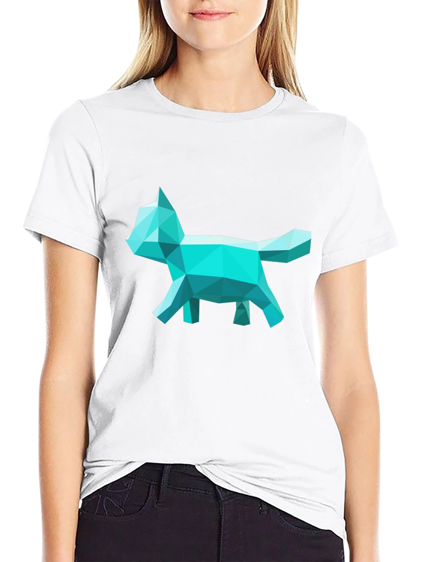 Geometric Cat Graphic Tee - Modern Art Style T-Shirt
