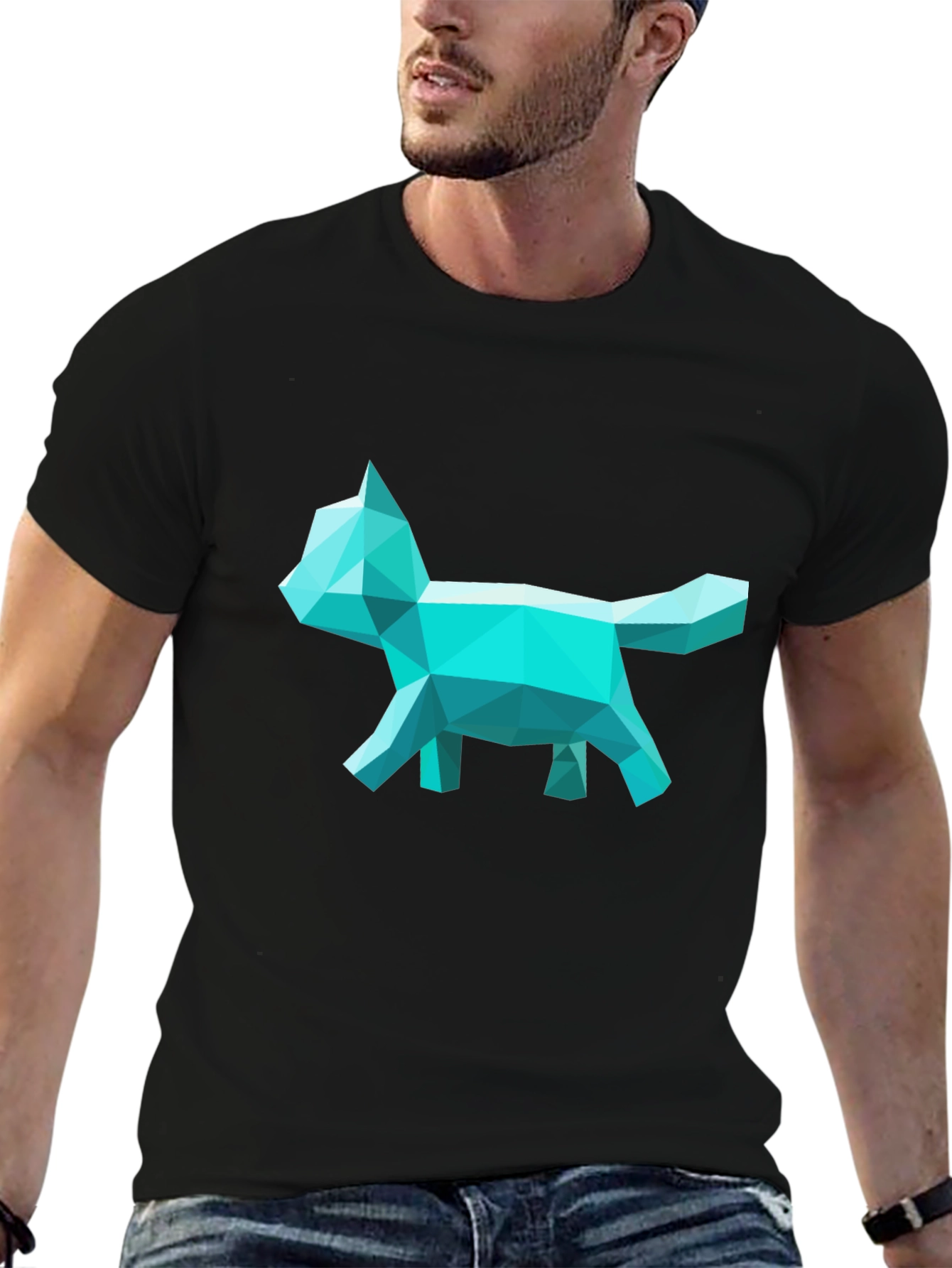 Geometric Cat Graphic Tee - Modern Art Style T-Shirt