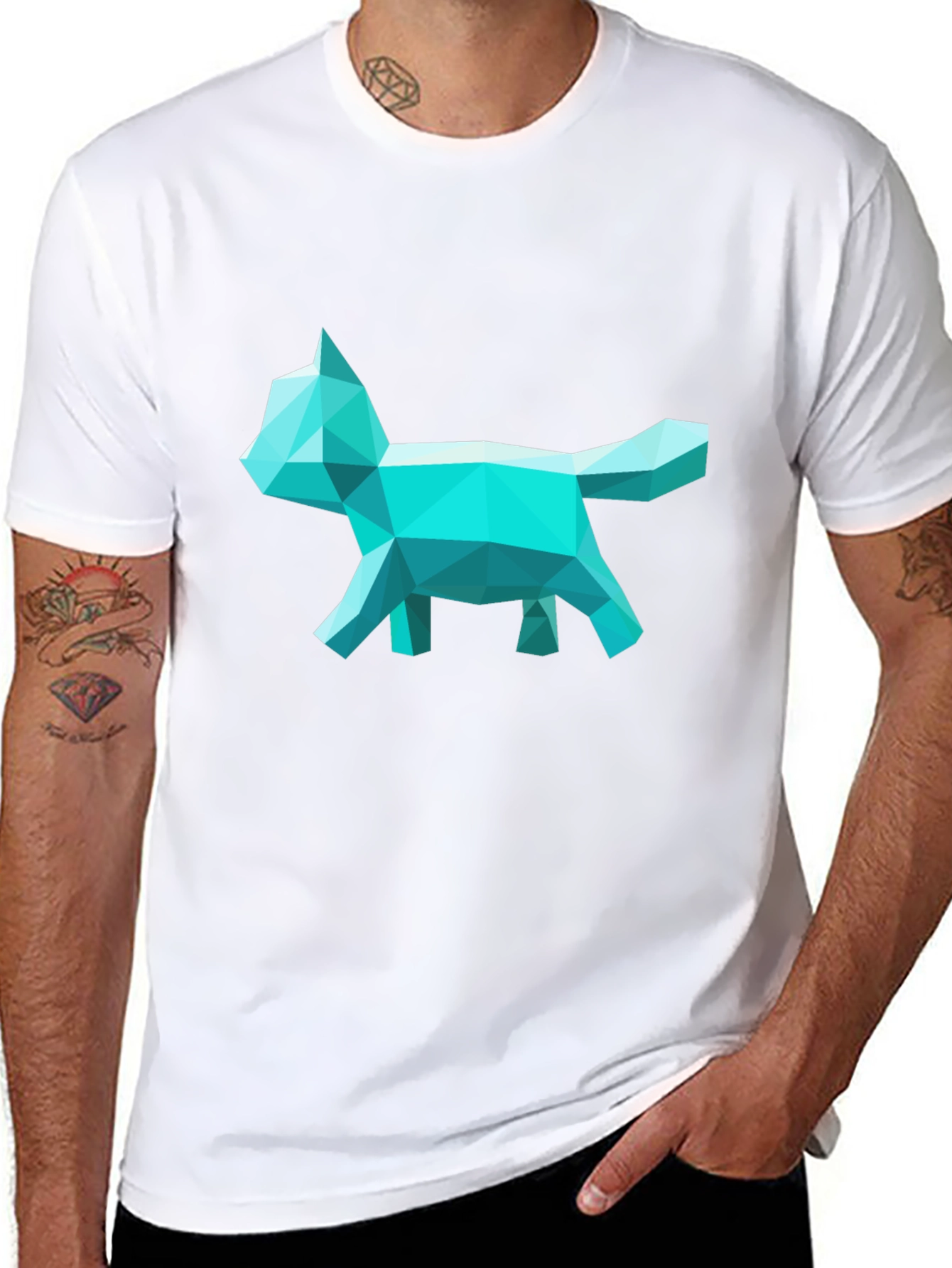Geometric Cat Graphic Tee - Modern Art Style T-Shirt