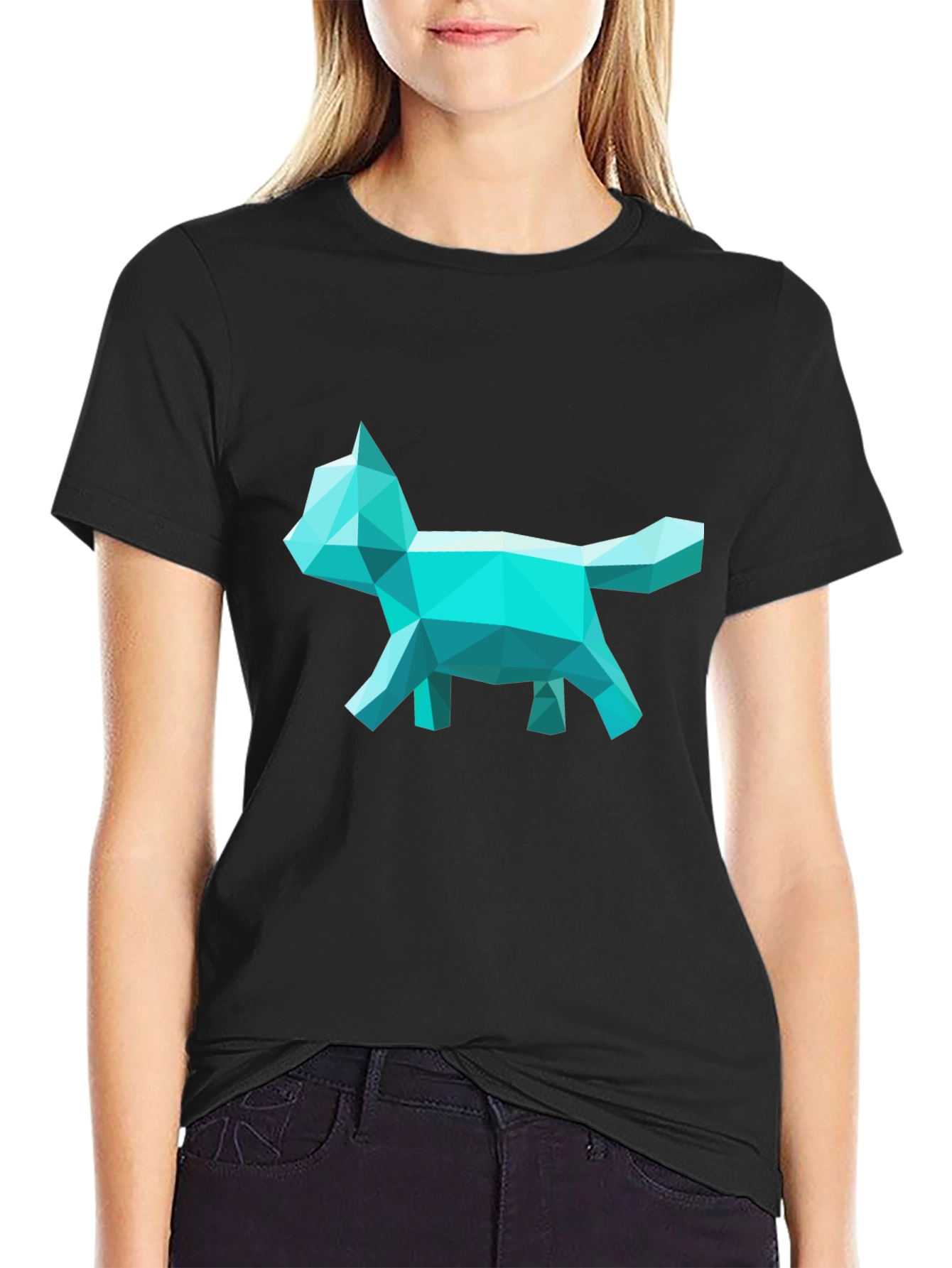 Geometric Cat Graphic Tee - Modern Art Style T-Shirt