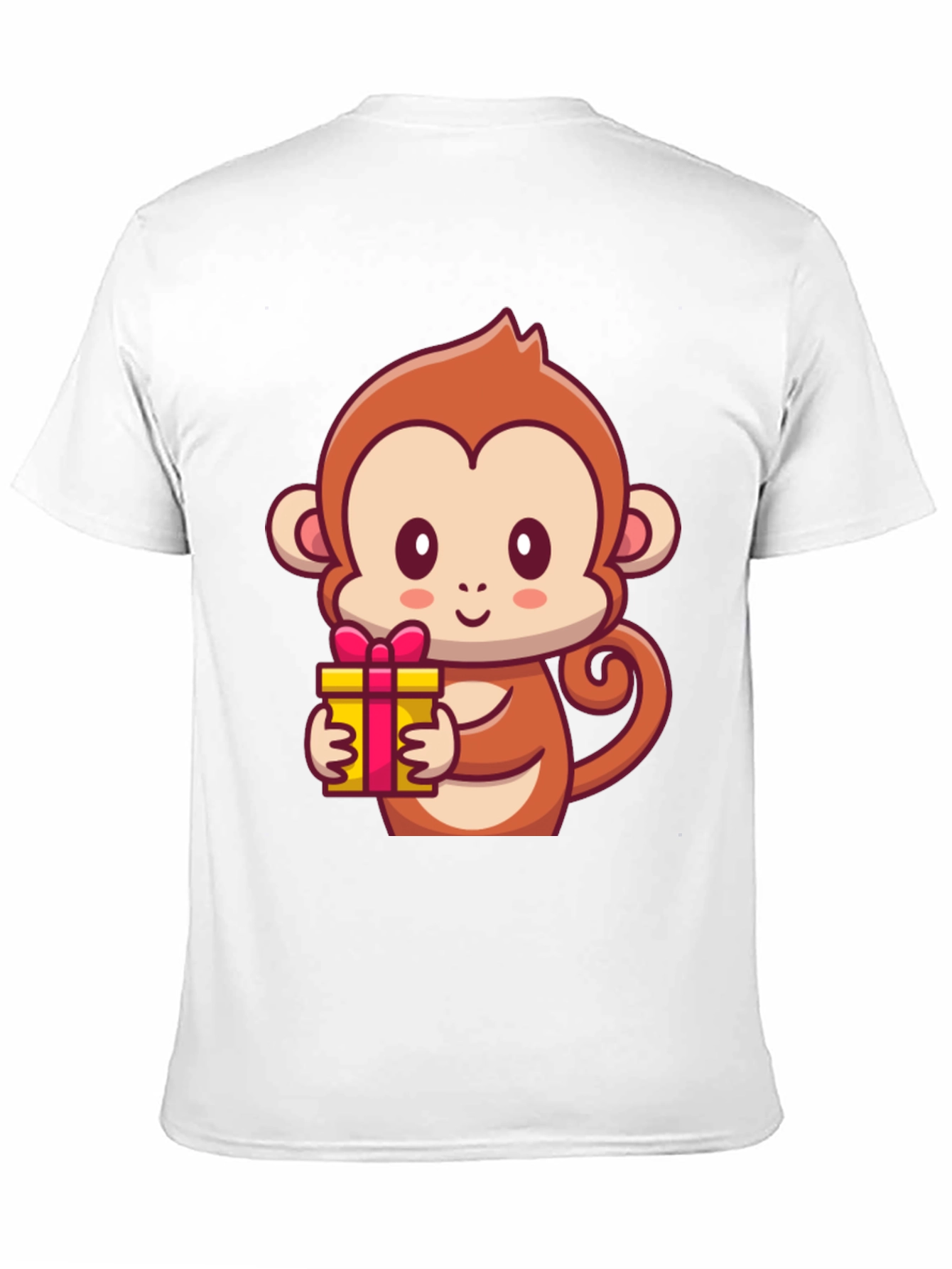 Cute Monkey Holding Gift Black T-Shirt