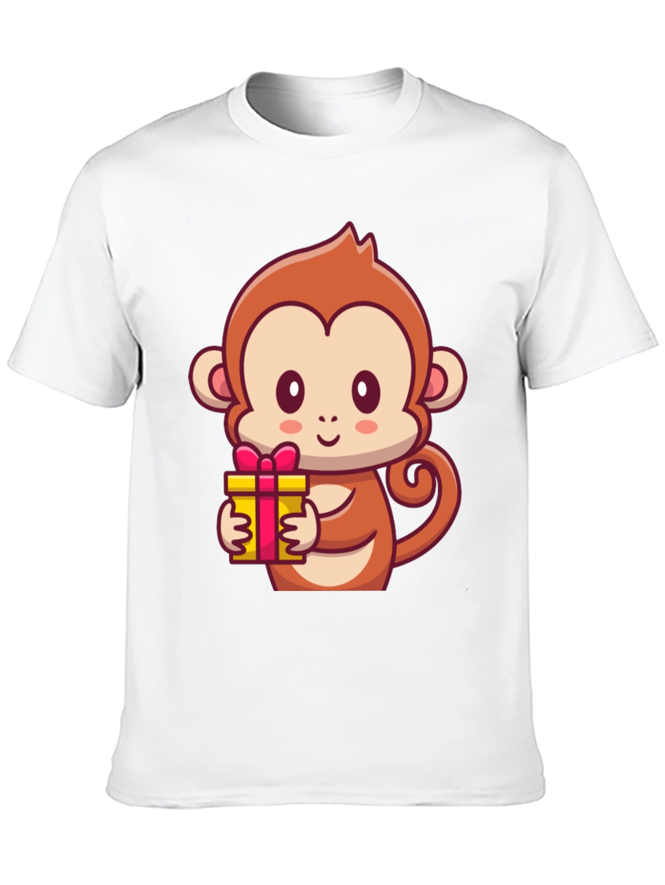 Cute Monkey Holding Gift Black T-Shirt