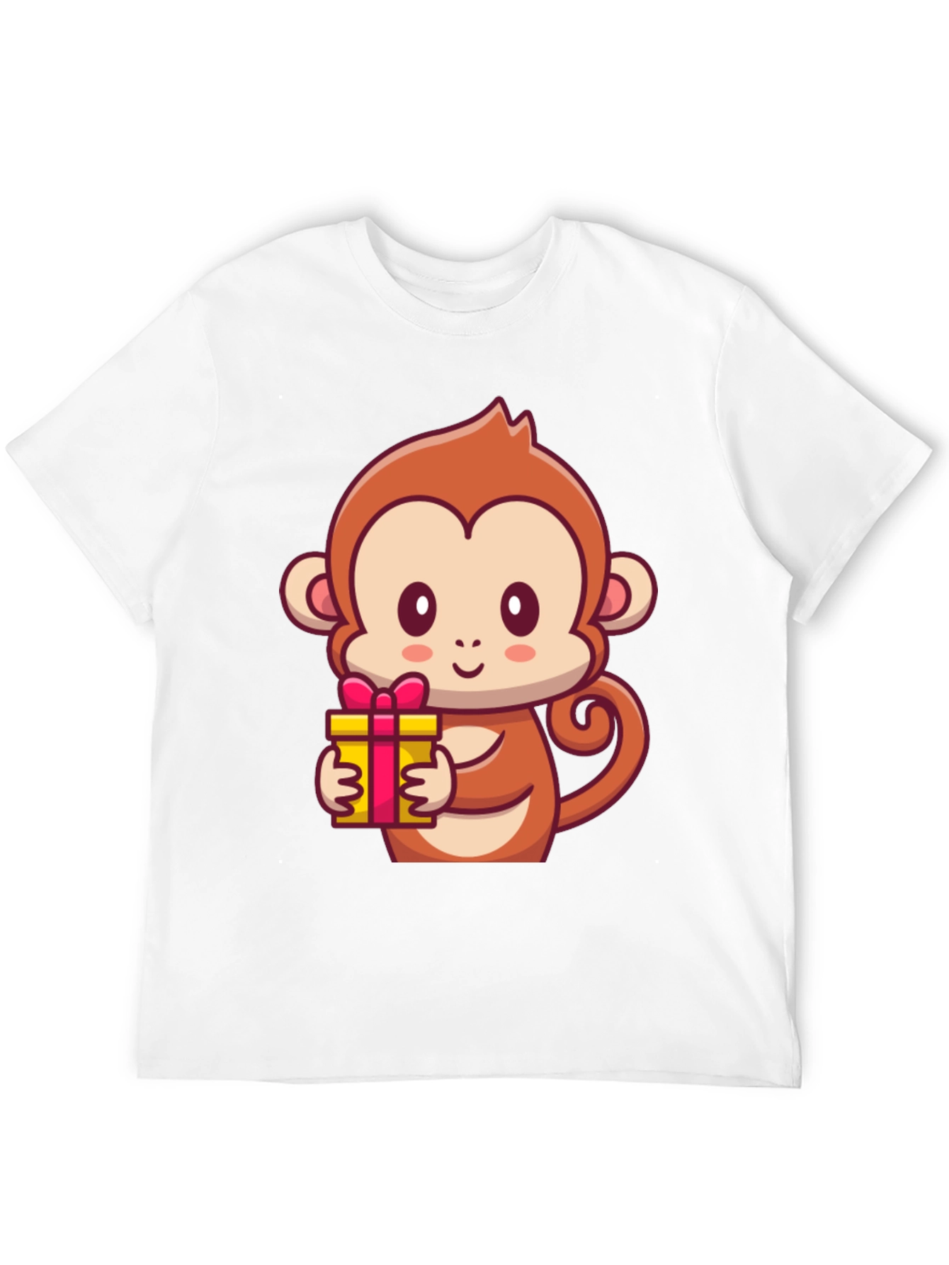 Cute Monkey Holding Gift Black T-Shirt