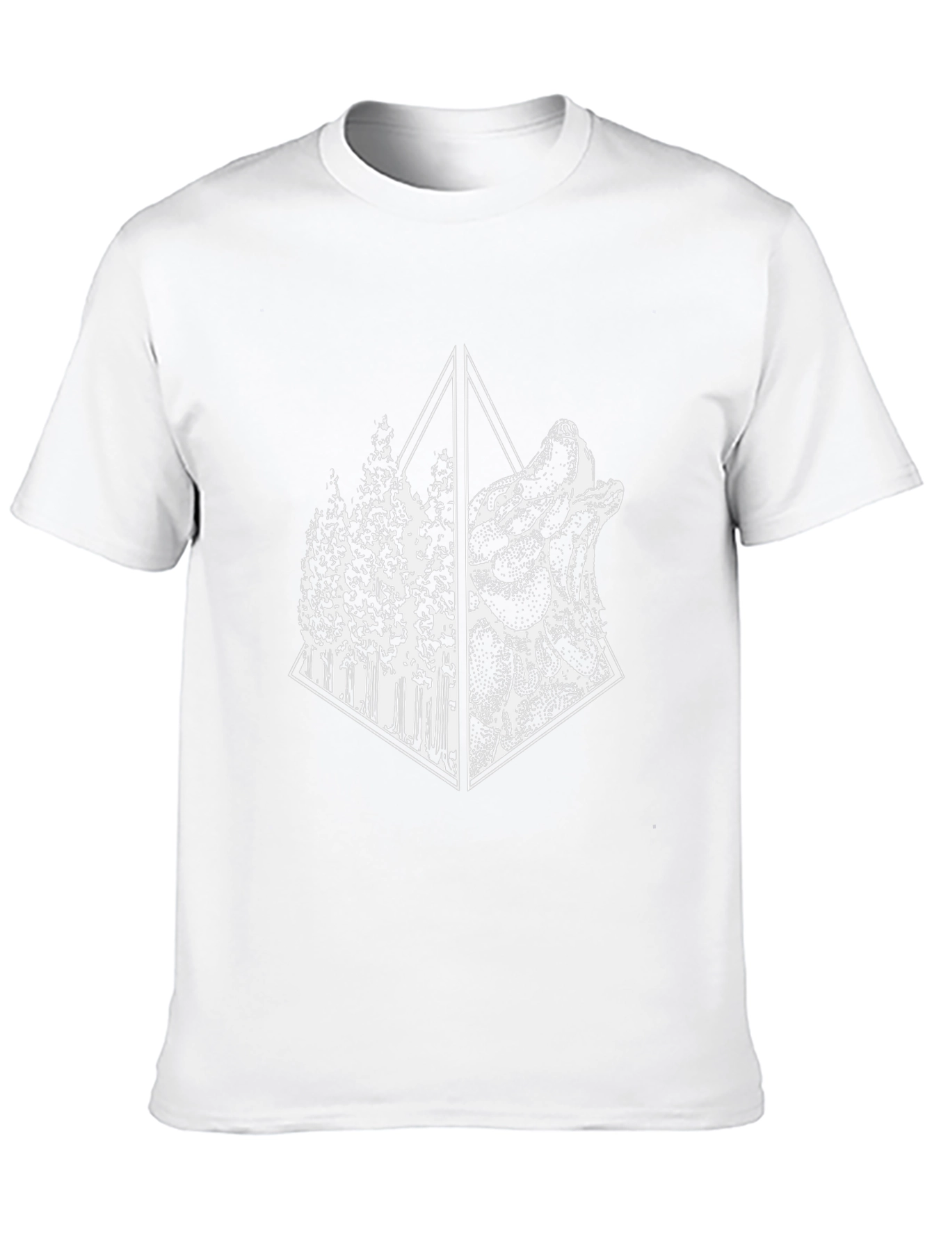 Geometric Wolf & Forest Graphic Tee - Black
