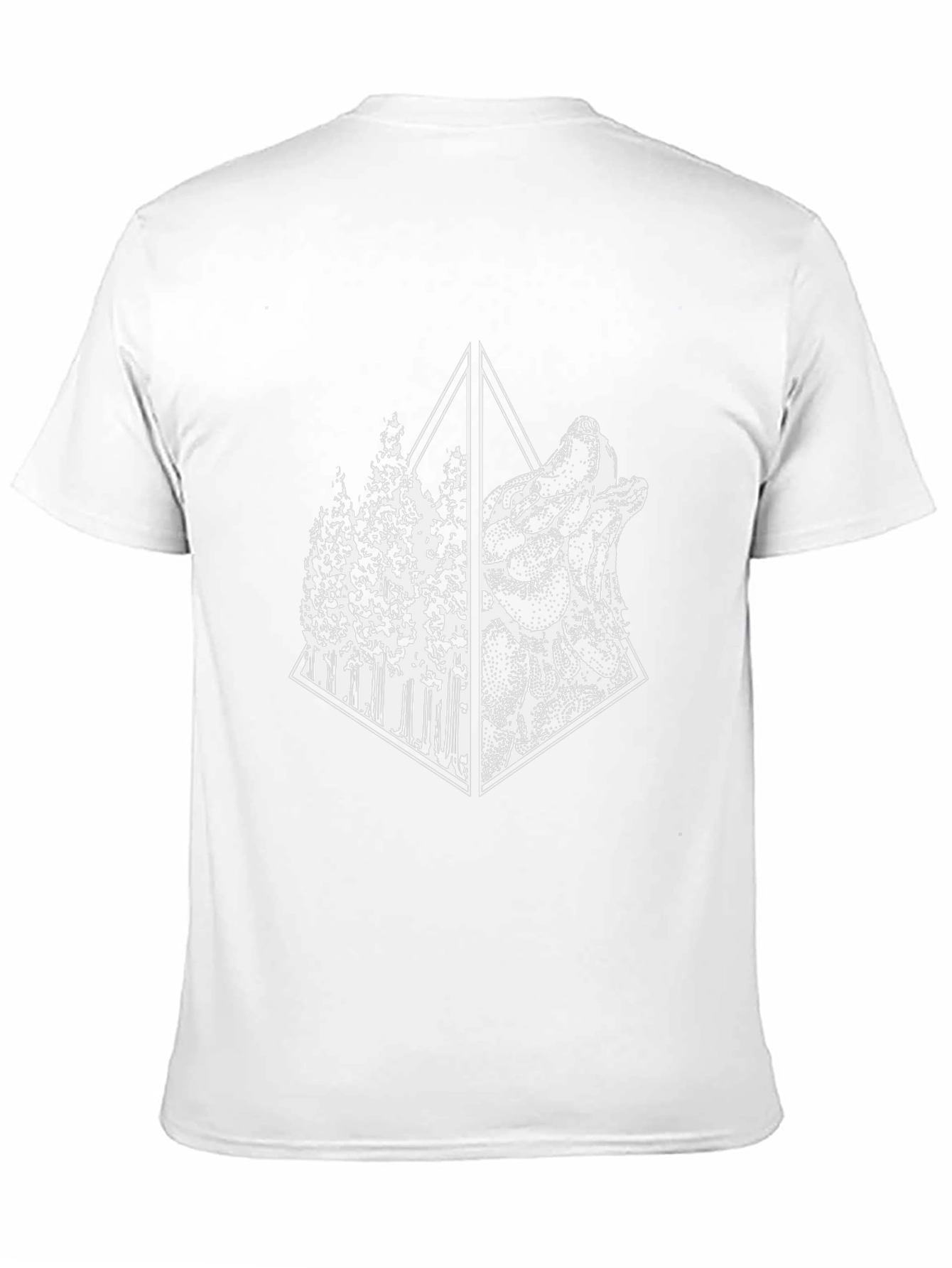 Geometric Wolf & Forest Graphic Tee - Black