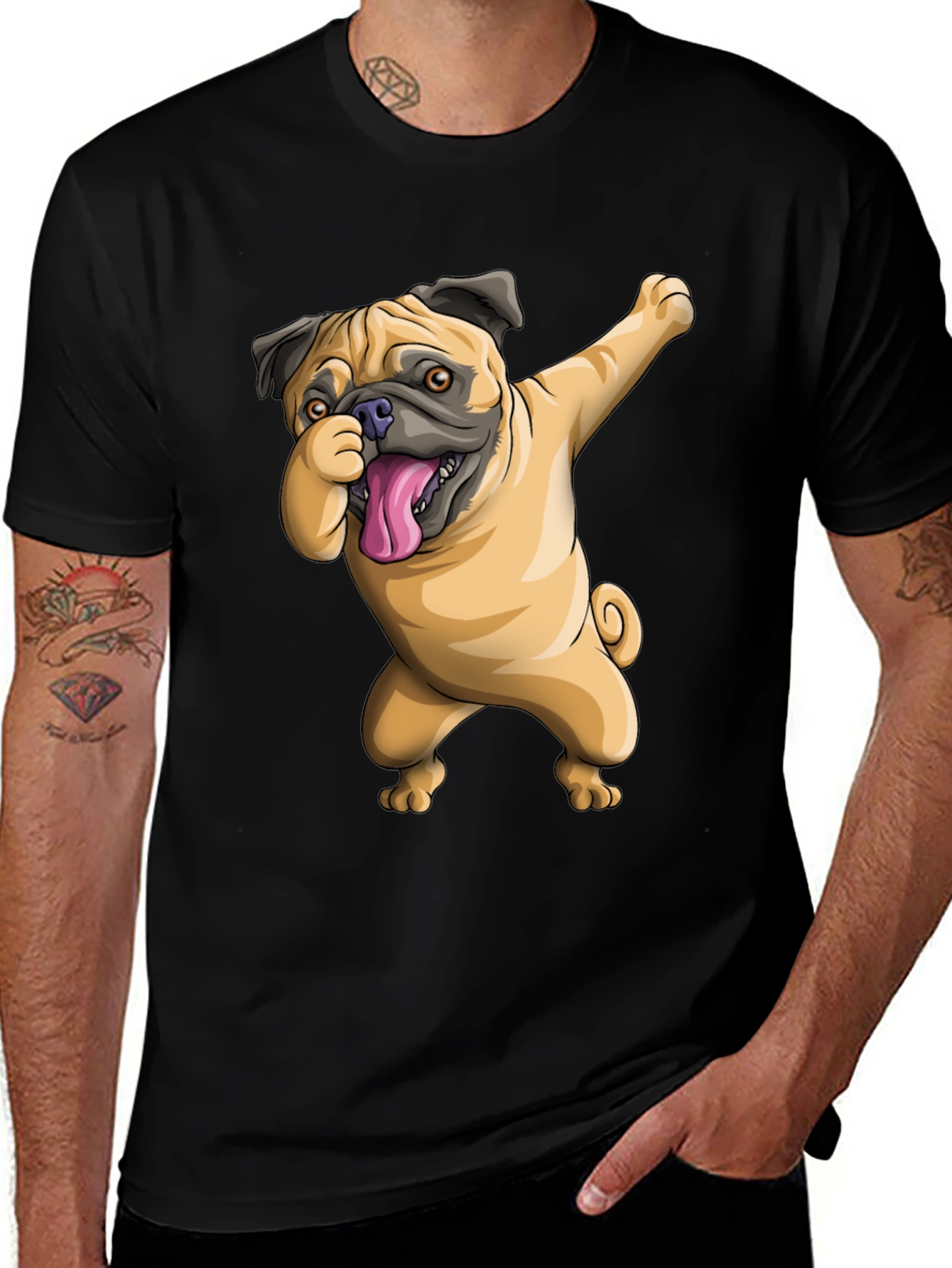 Dabbing Pug Graphic Tee - Black Cotton T-Shirt