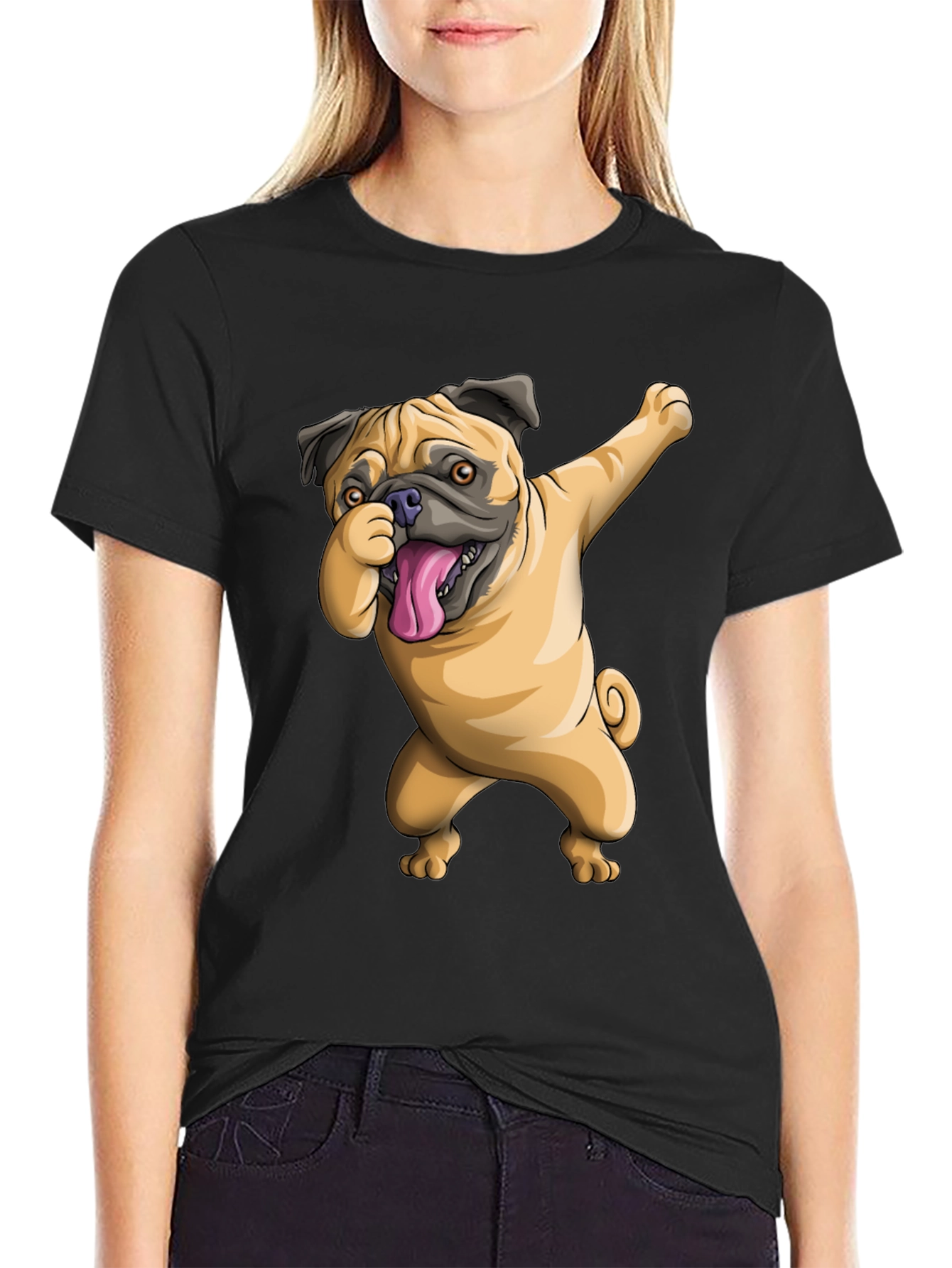 Dabbing Pug Graphic Tee - Black Cotton T-Shirt