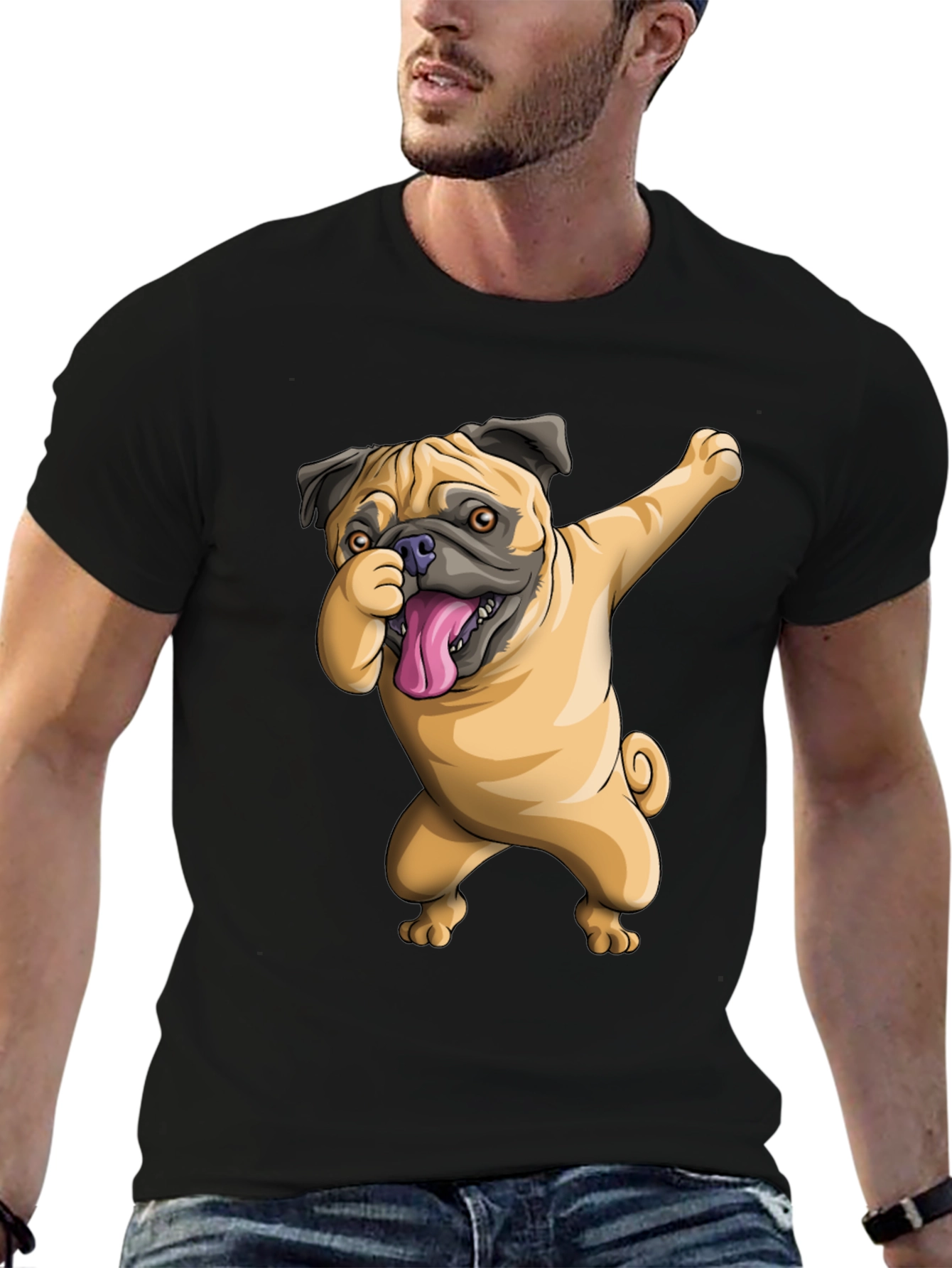 Dabbing Pug Graphic Tee - Black Cotton T-Shirt