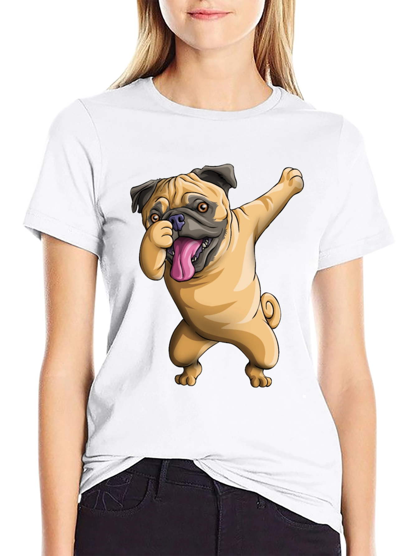 Dabbing Pug Graphic Tee - Black Cotton T-Shirt