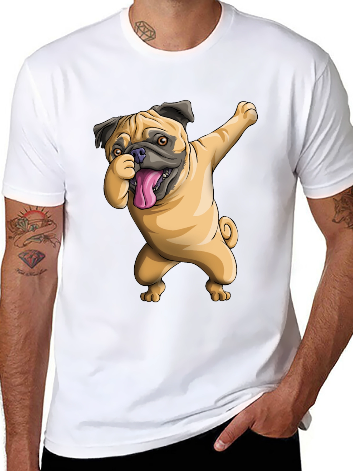 Dabbing Pug Graphic Tee - Black Cotton T-Shirt