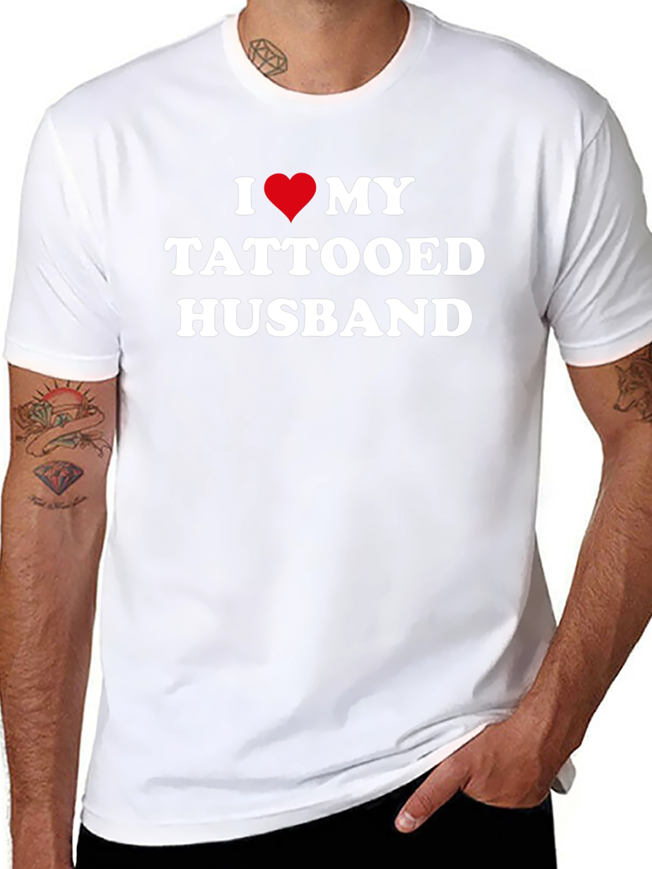 I Heart My Tattooed Husband Black T-Shirt