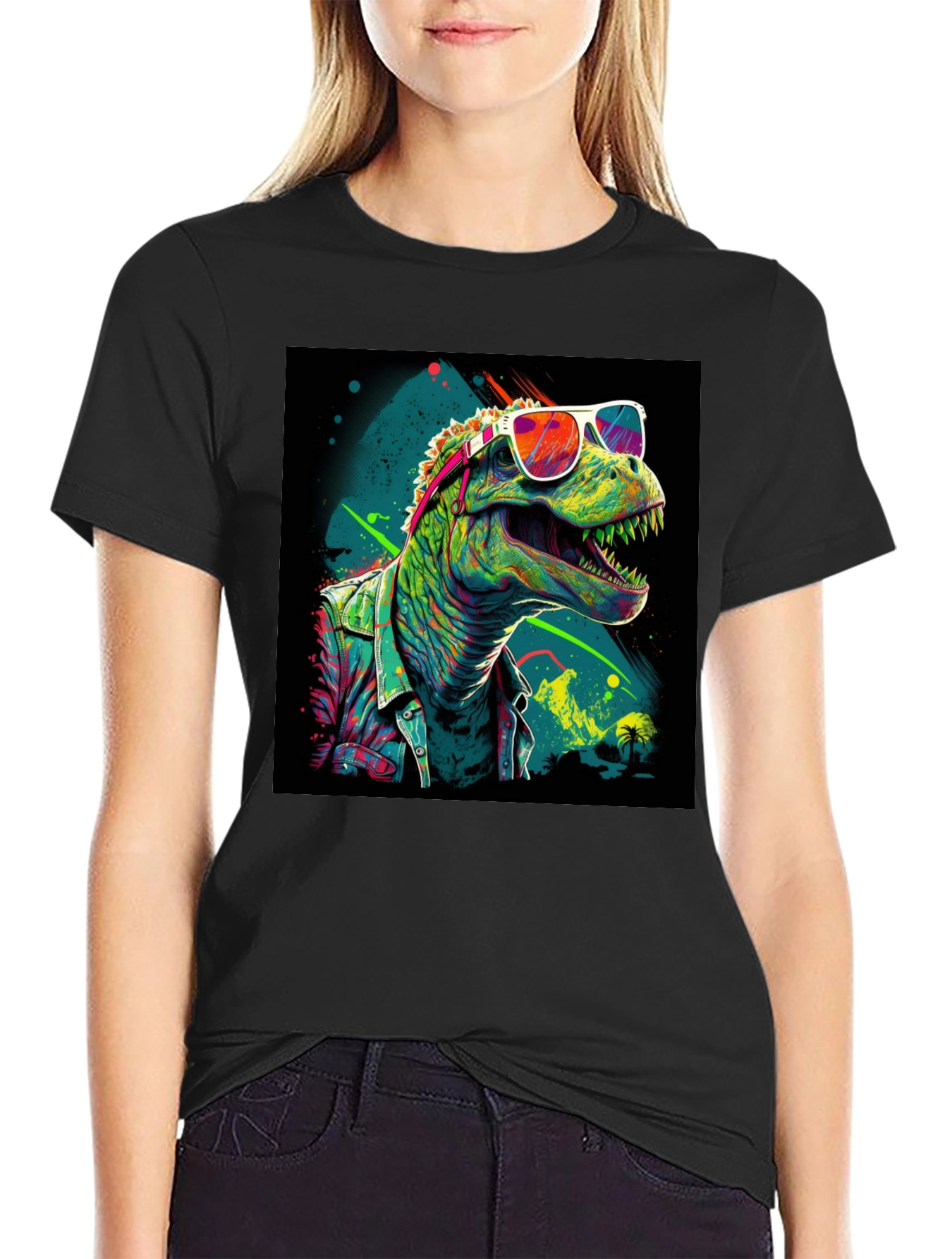 Retro Dinosaur Graphic Tee - Cool T-Rex in Sunglasses!