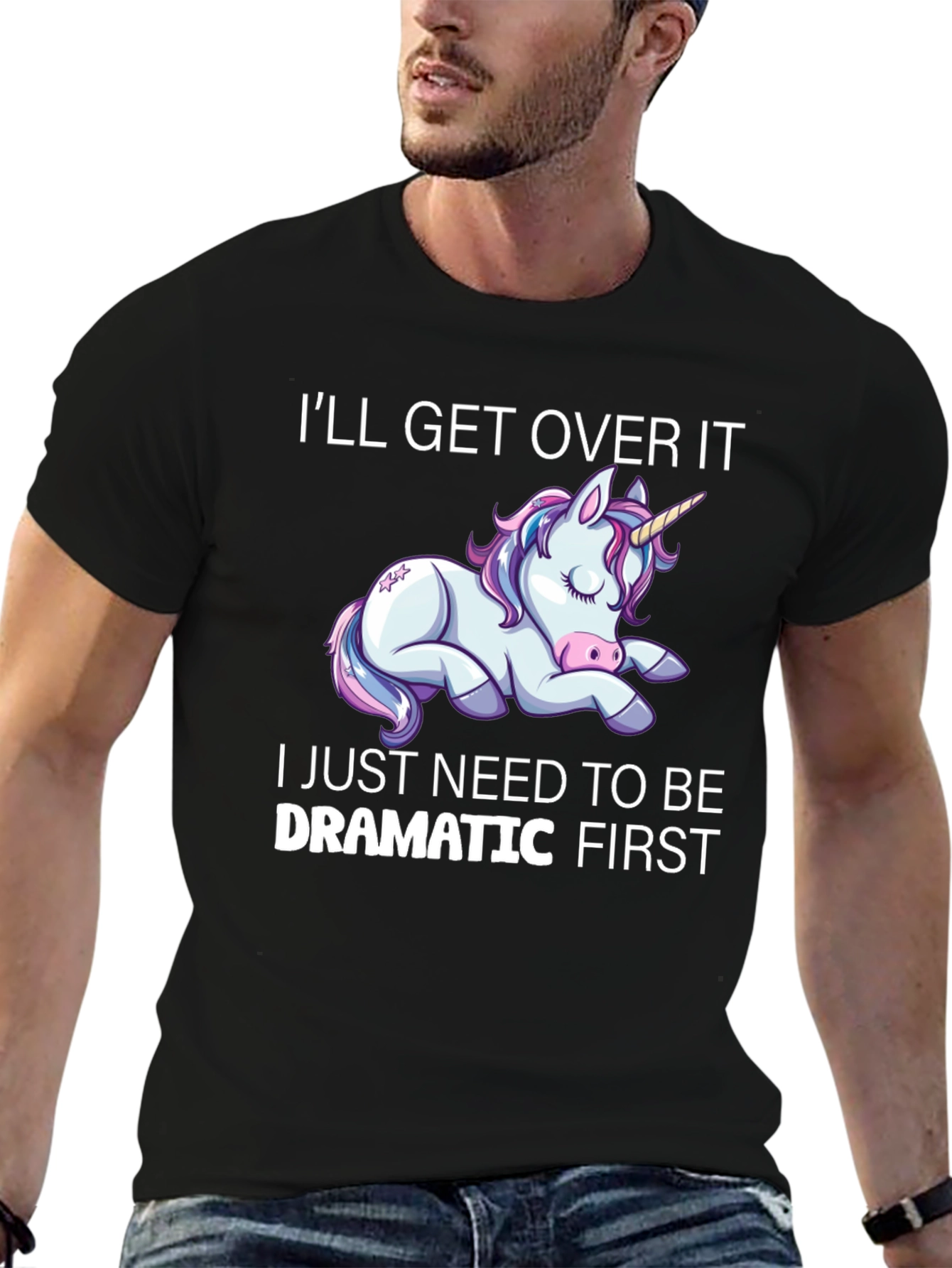 Dramatic Unicorn Graphic T-Shirt - Black