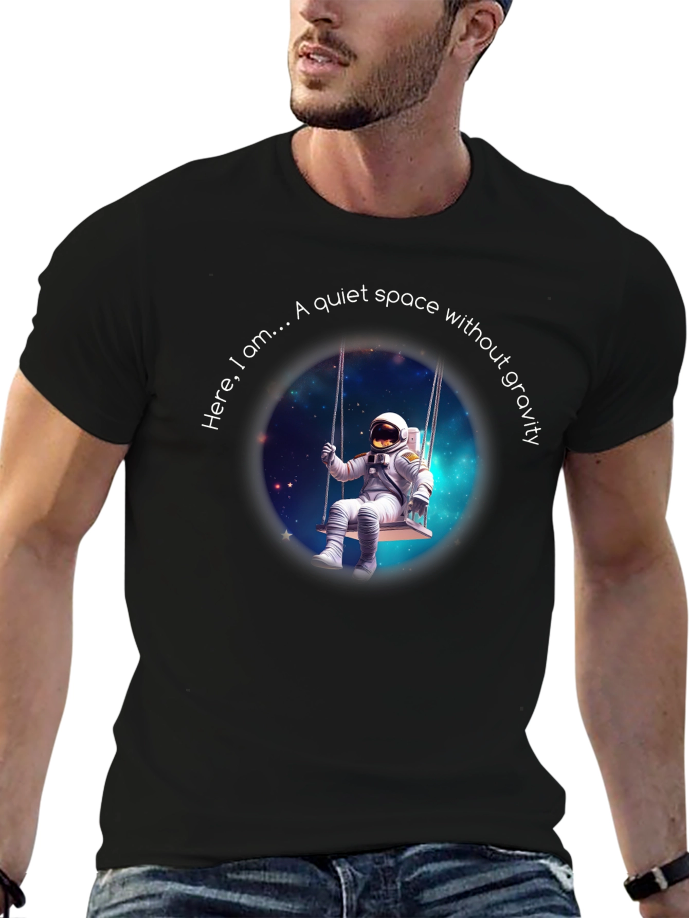 Astronaut on Swing T-Shirt - Quiet Space Design
