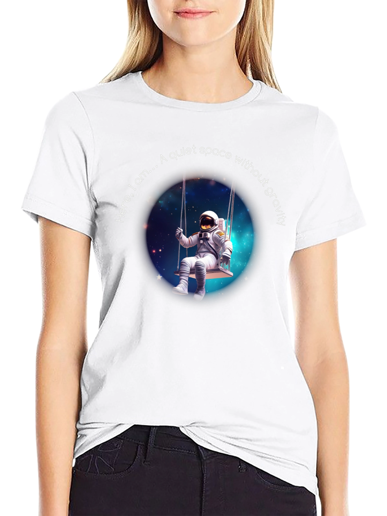 Astronaut on Swing T-Shirt - Quiet Space Design