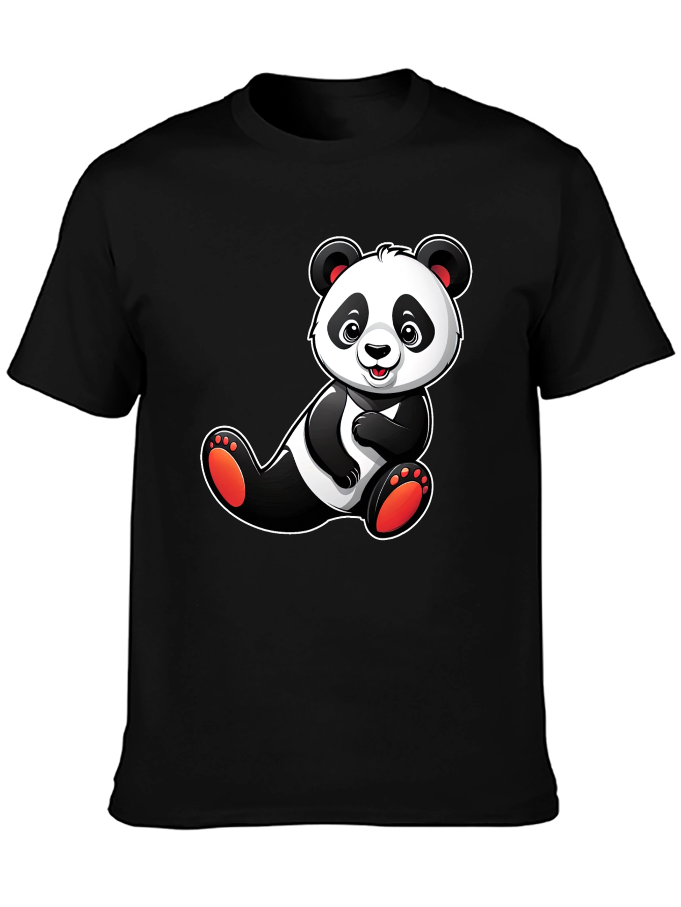 Cute Panda Bear Graphic T-Shirt - Black