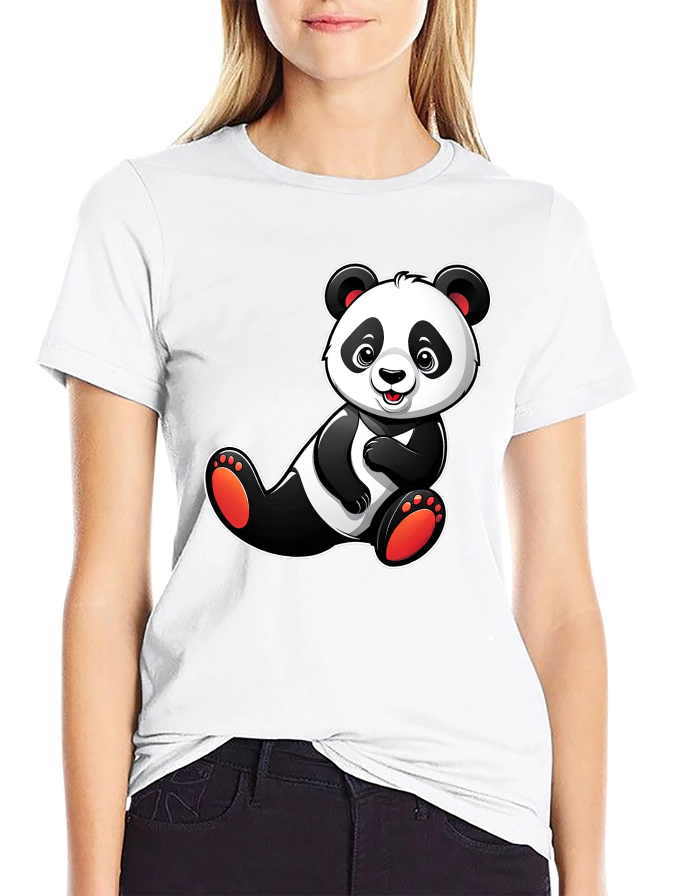 Cute Panda Bear Graphic T-Shirt - Black