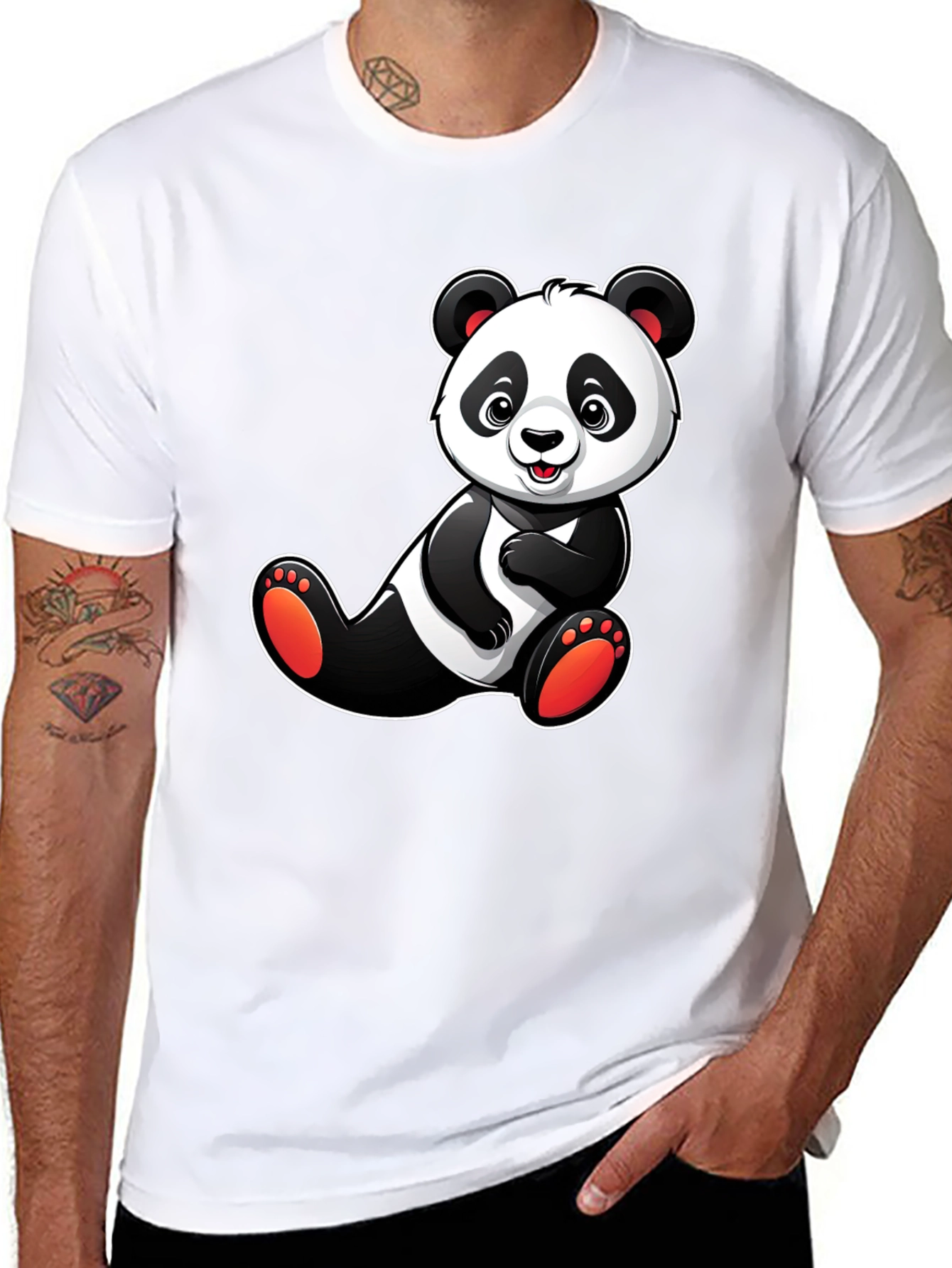 Cute Panda Bear Graphic T-Shirt - Black