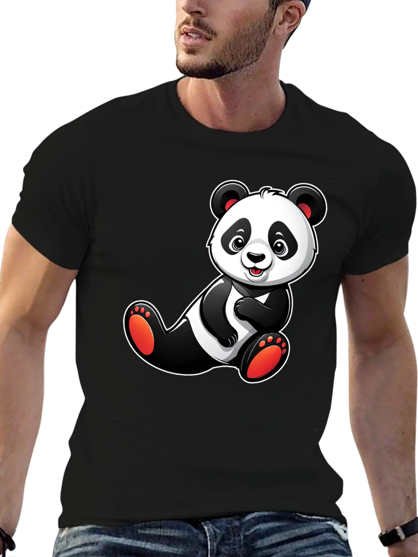 Cute Panda Bear Graphic T-Shirt - Black