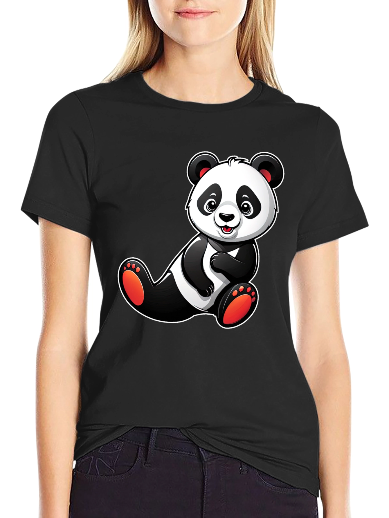 Cute Panda Bear Graphic T-Shirt - Black