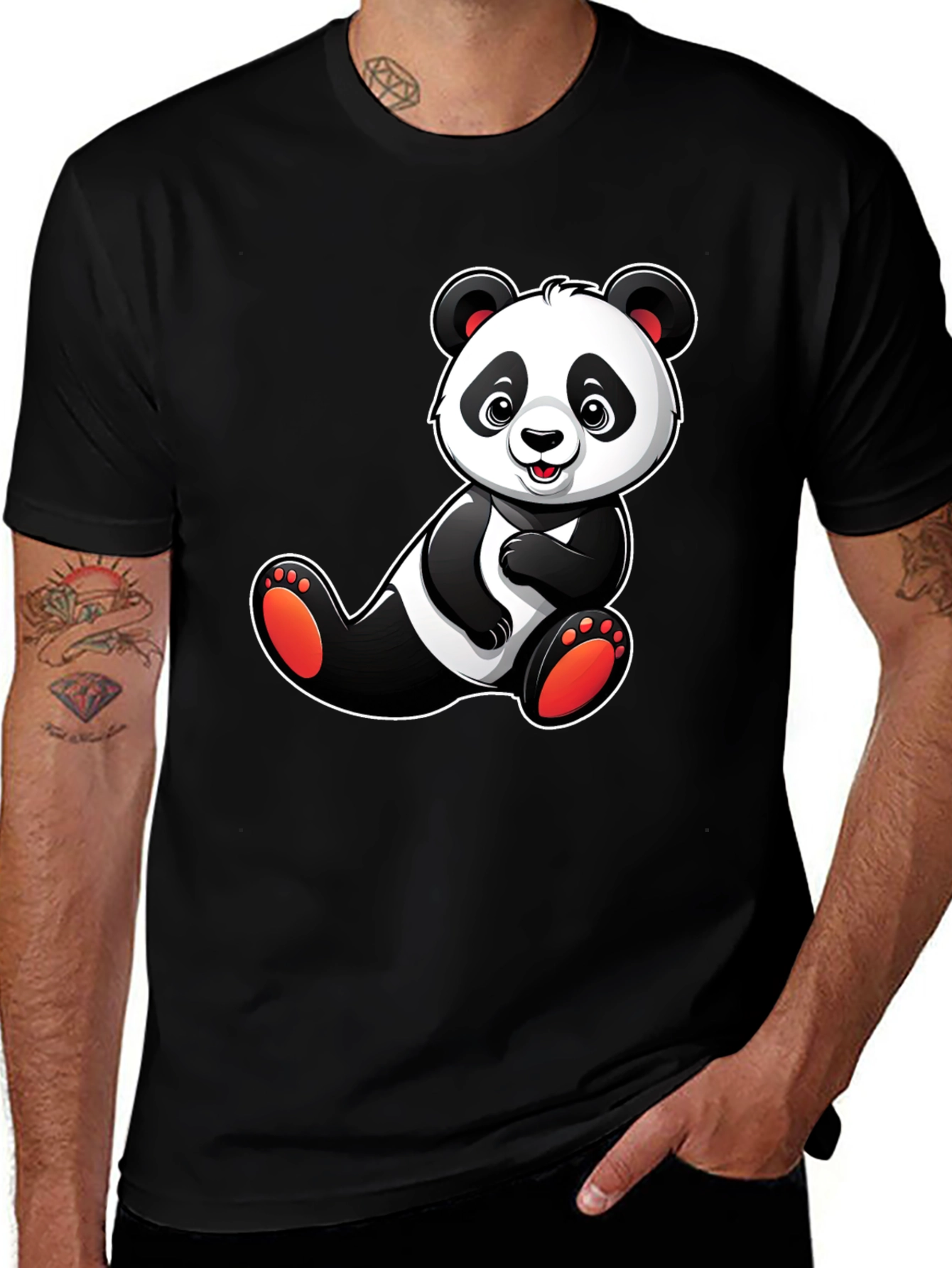 Cute Panda Bear Graphic T-Shirt - Black