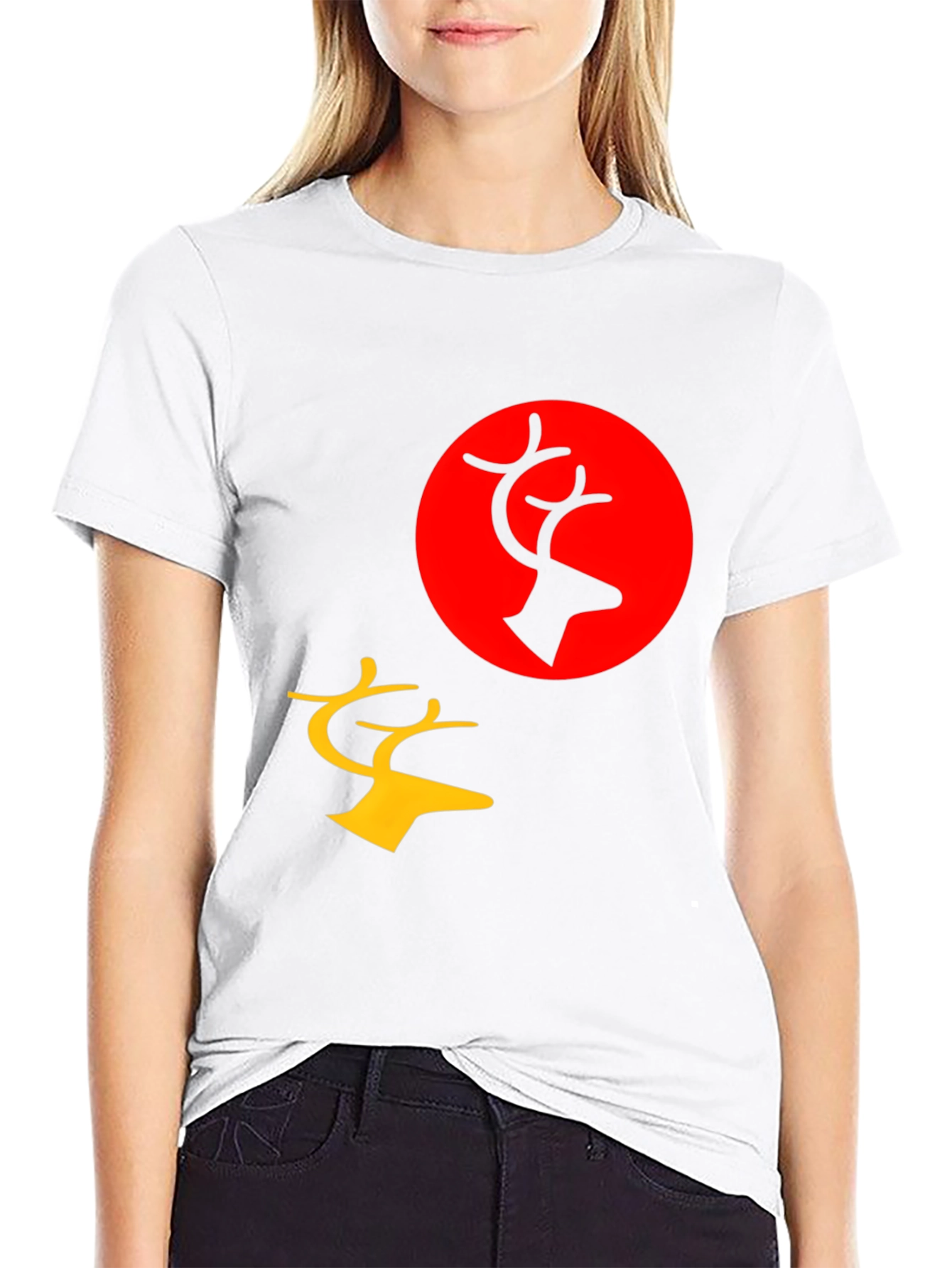 Graphic Tee: Deer Silhouette Print Black