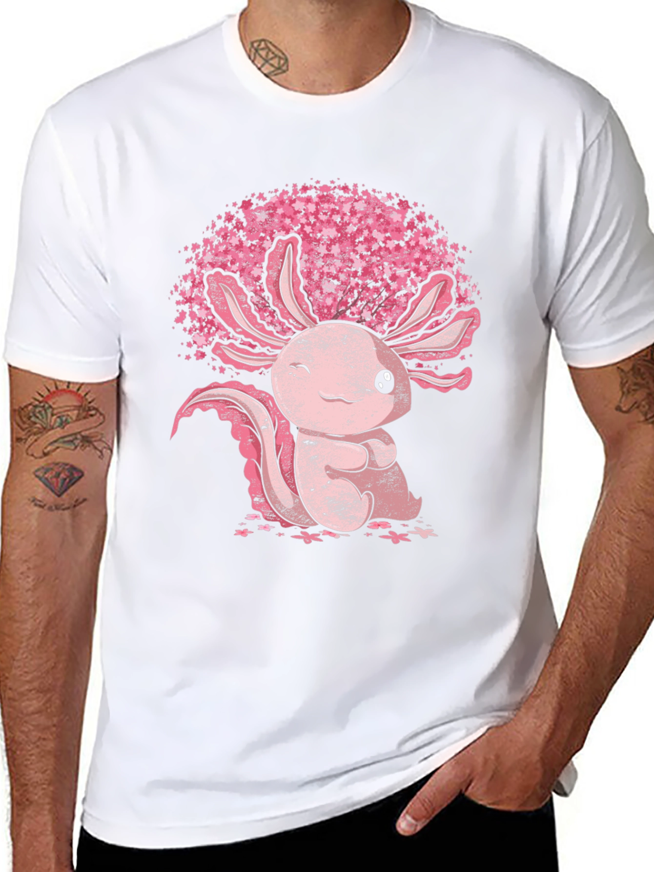 Axolotl Sakura Black T-Shirt - Cute Amphibian Tee