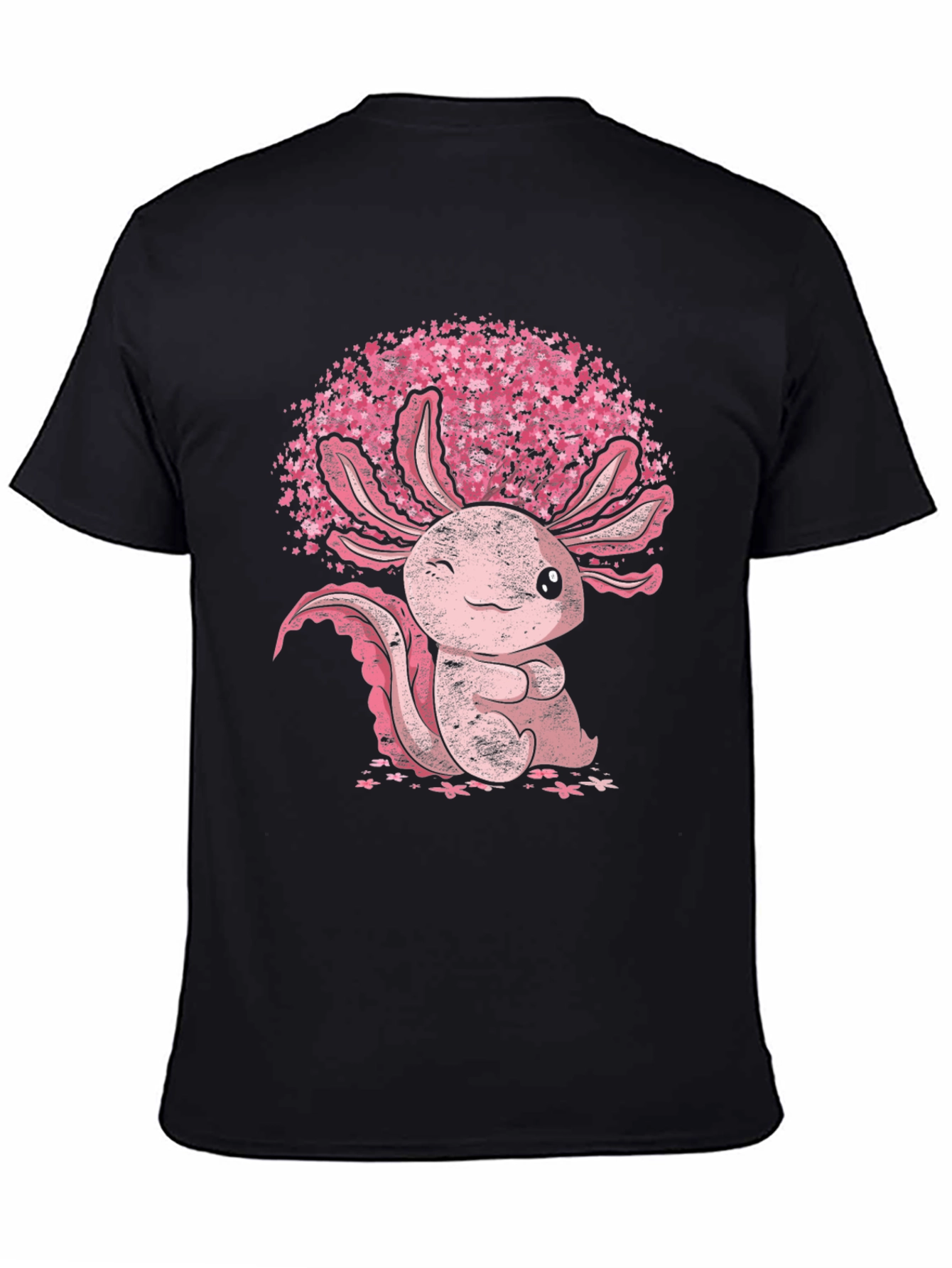 Axolotl Sakura Black T-Shirt - Cute Amphibian Tee