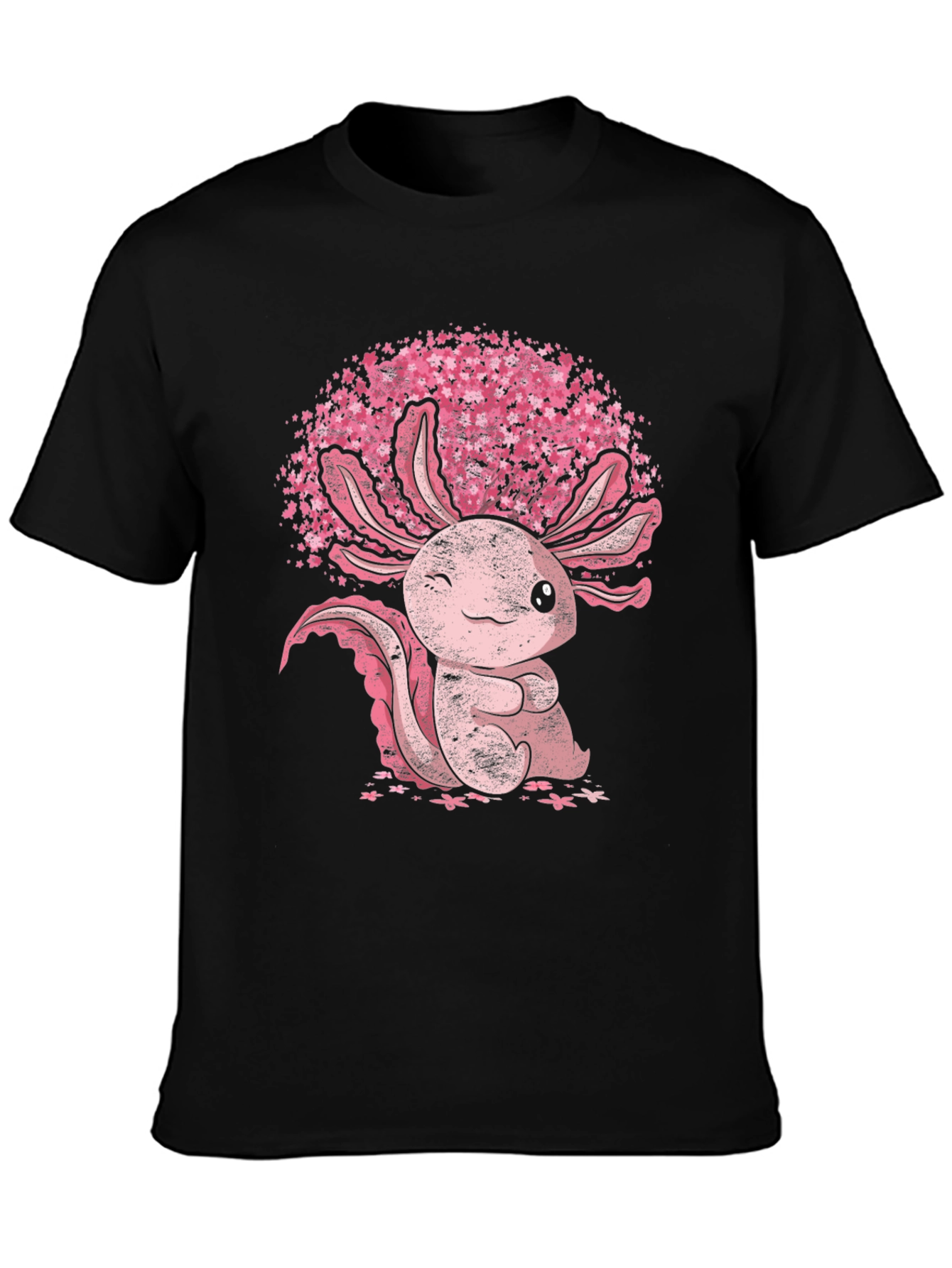 Axolotl Sakura Black T-Shirt - Cute Amphibian Tee