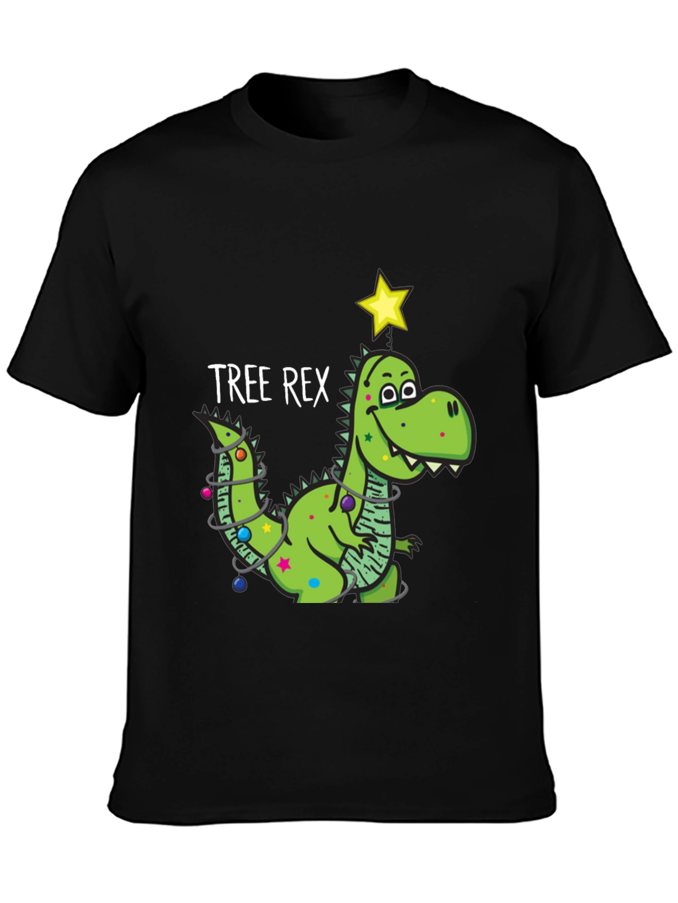 Tree Rex Dinosaur Christmas Black T-Shirt