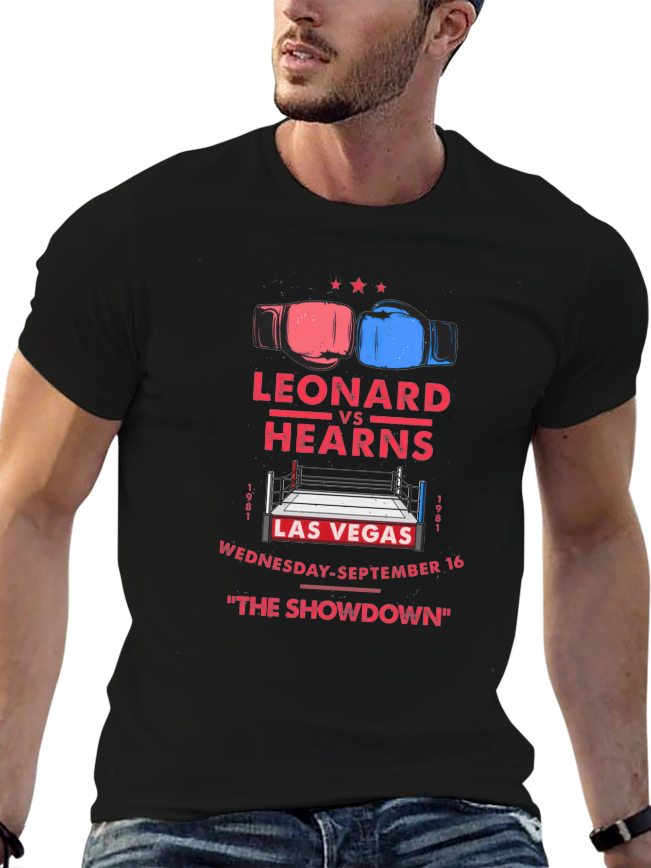 Leonard vs Hearns The Showdown Black T-Shirt
