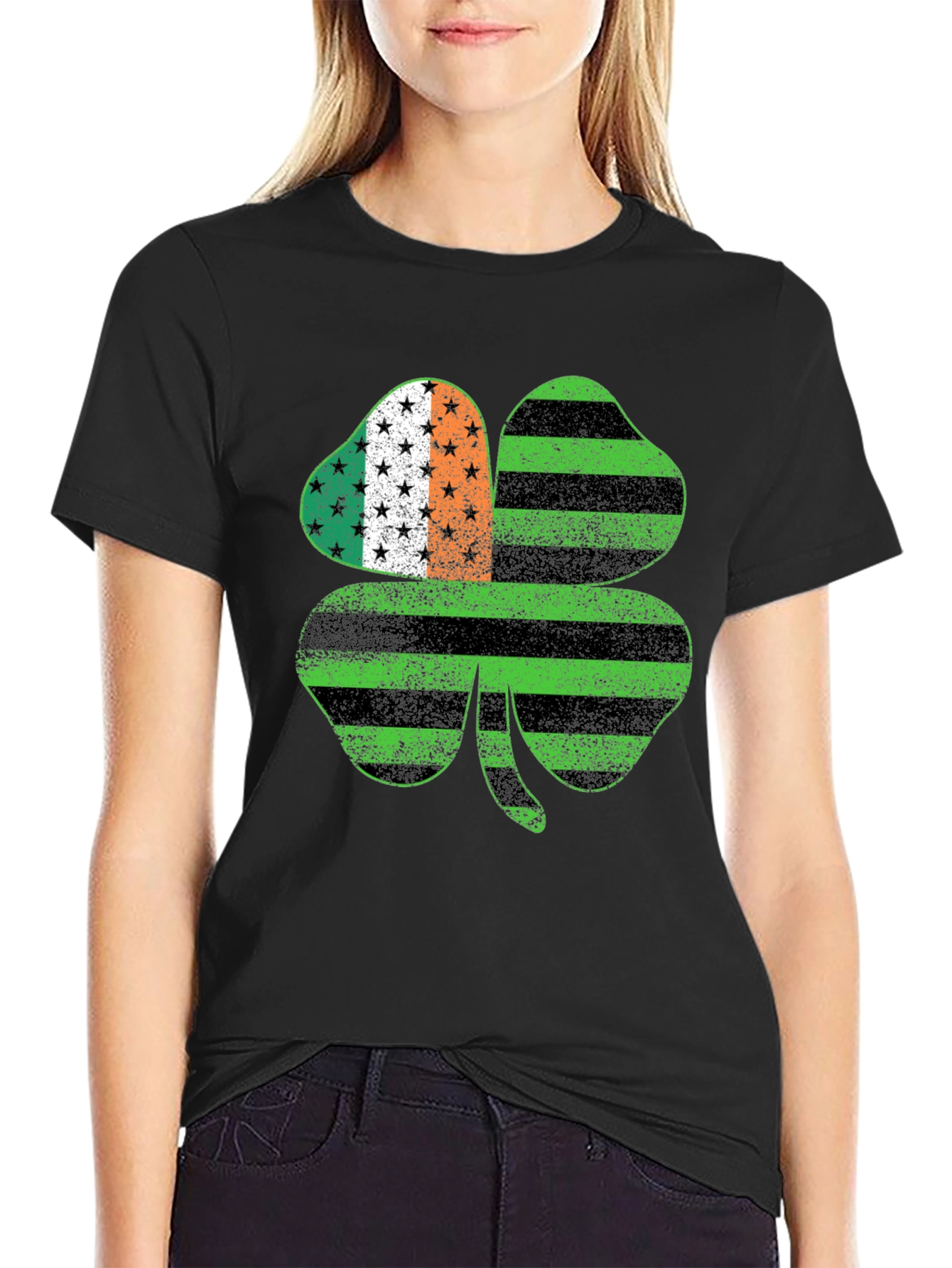 Shamrock Irish American Flag Graphic Tee