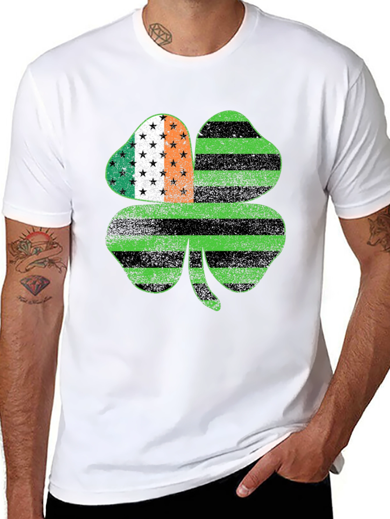 Shamrock Irish American Flag Graphic Tee
