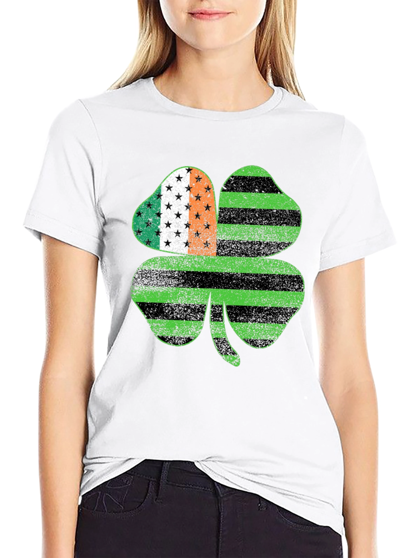 Shamrock Irish American Flag Graphic Tee