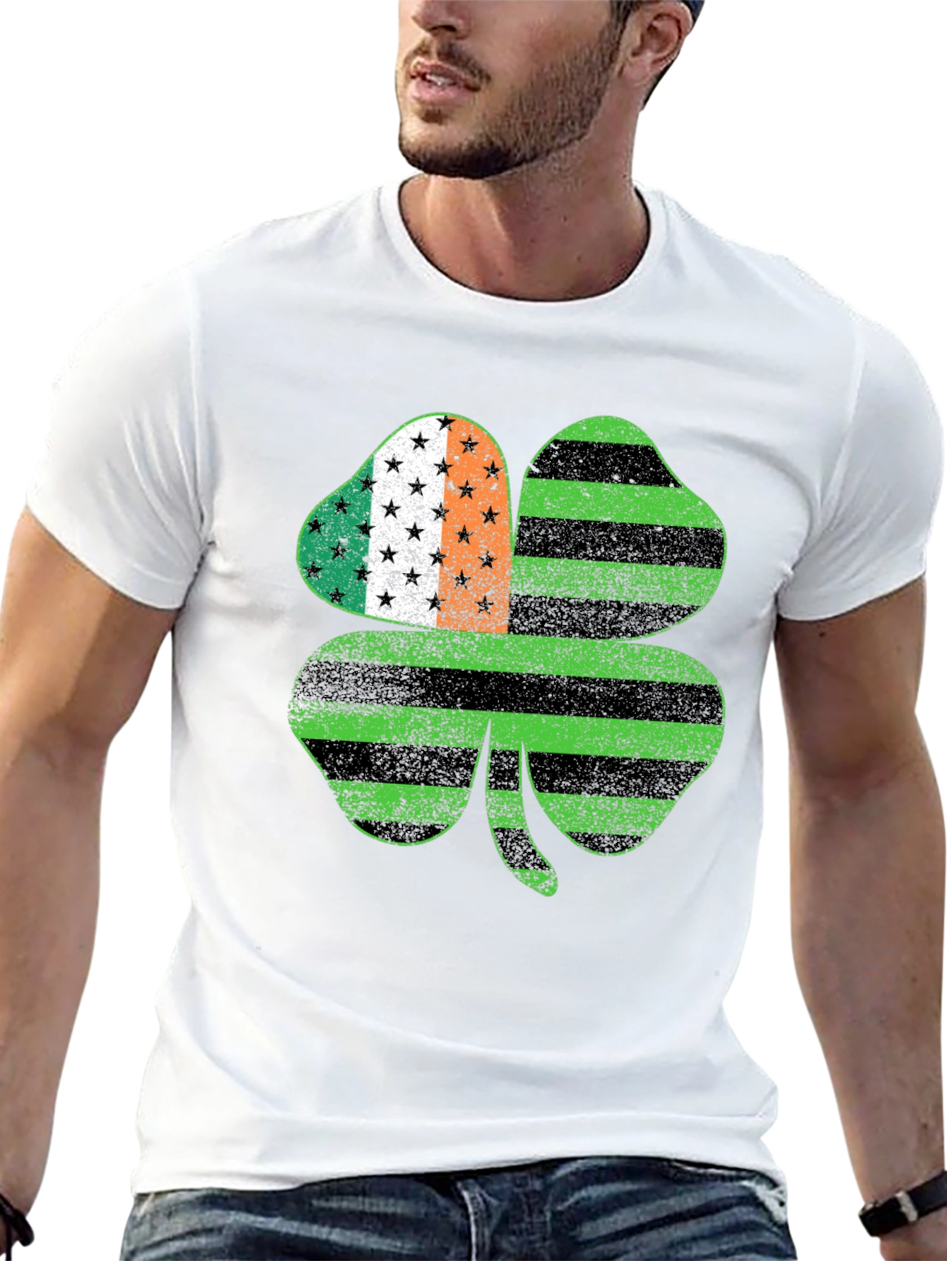 Shamrock Irish American Flag Graphic Tee