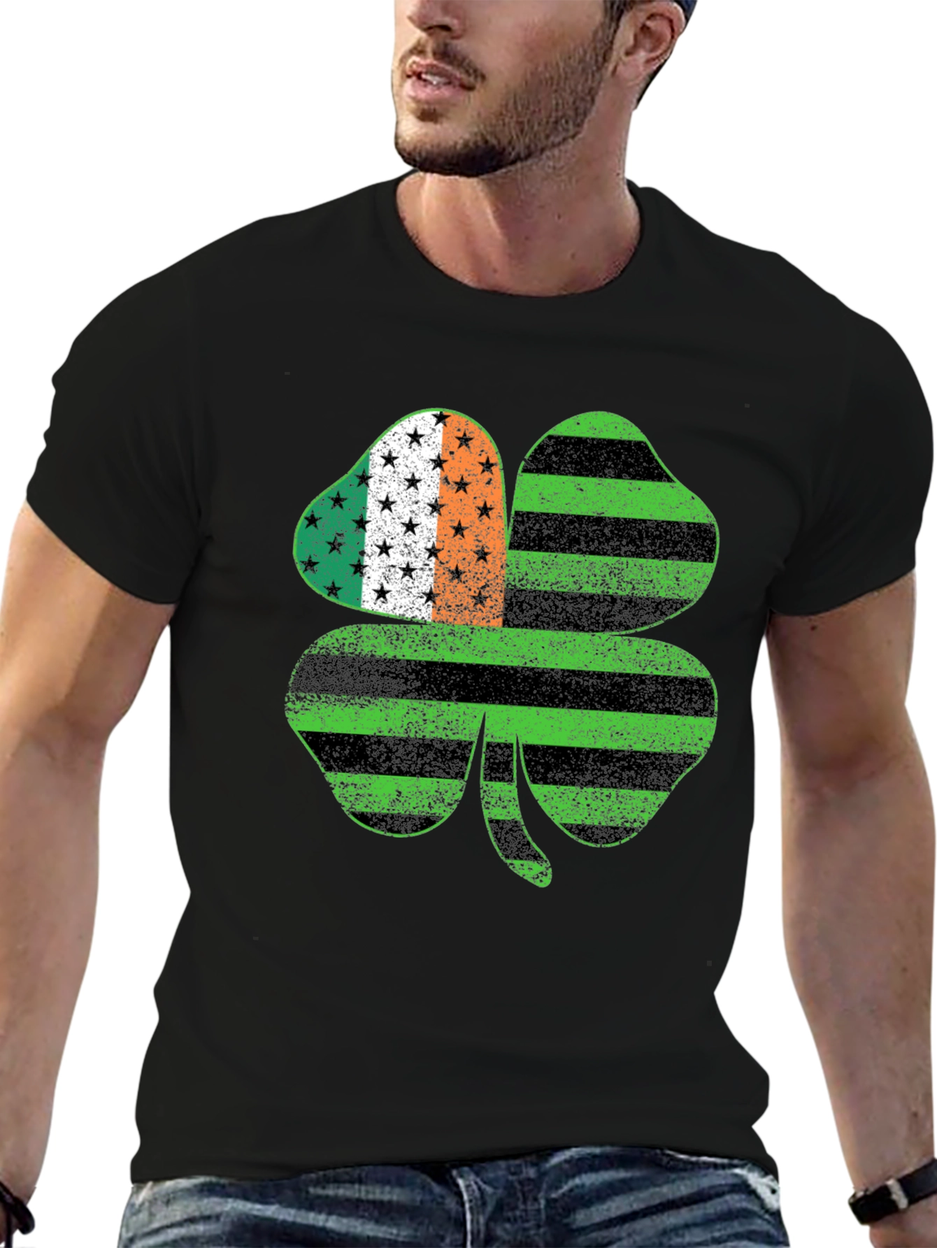 Shamrock Irish American Flag Graphic Tee