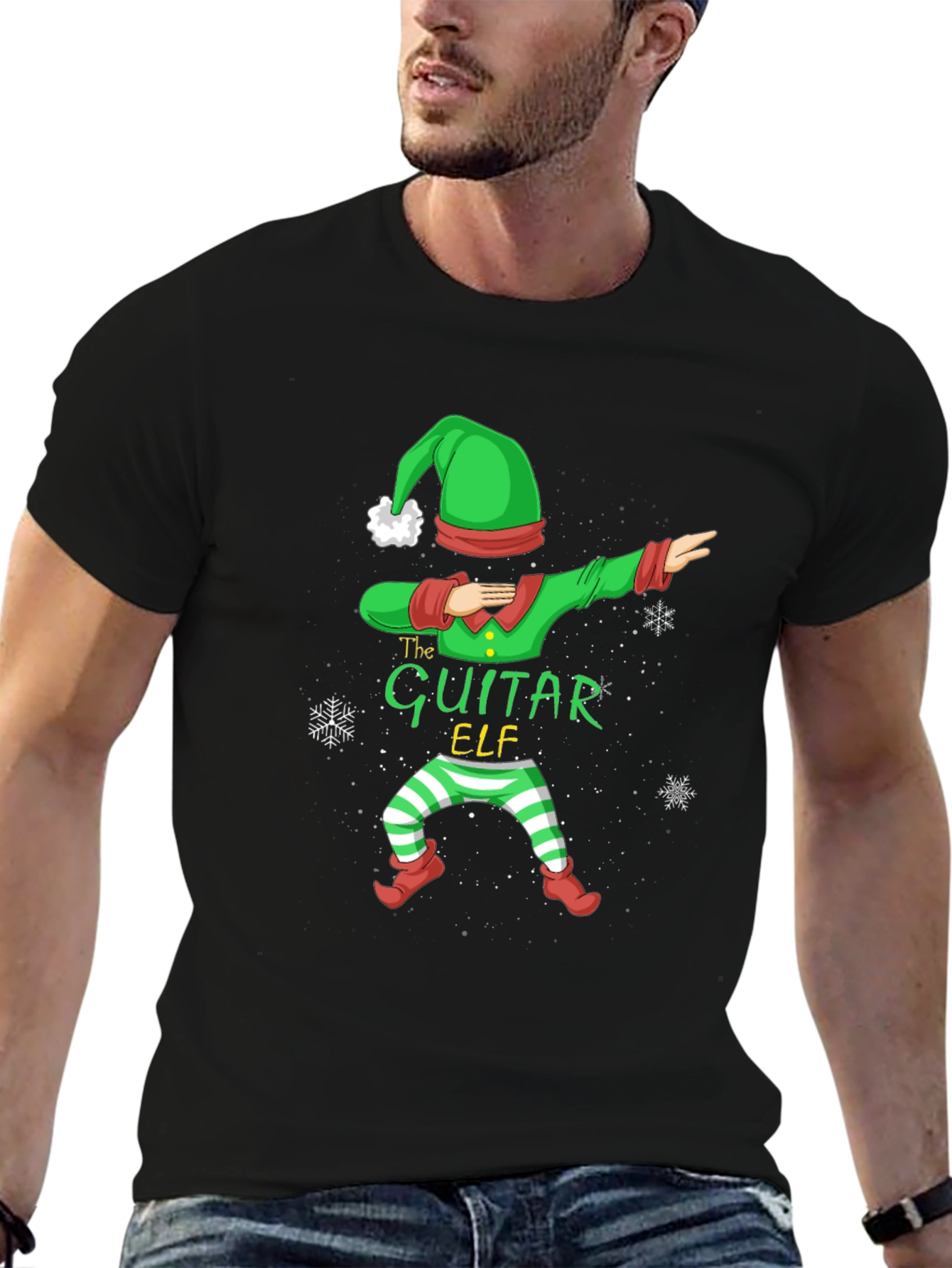 The Guitar Elf Dabbing Christmas Tee