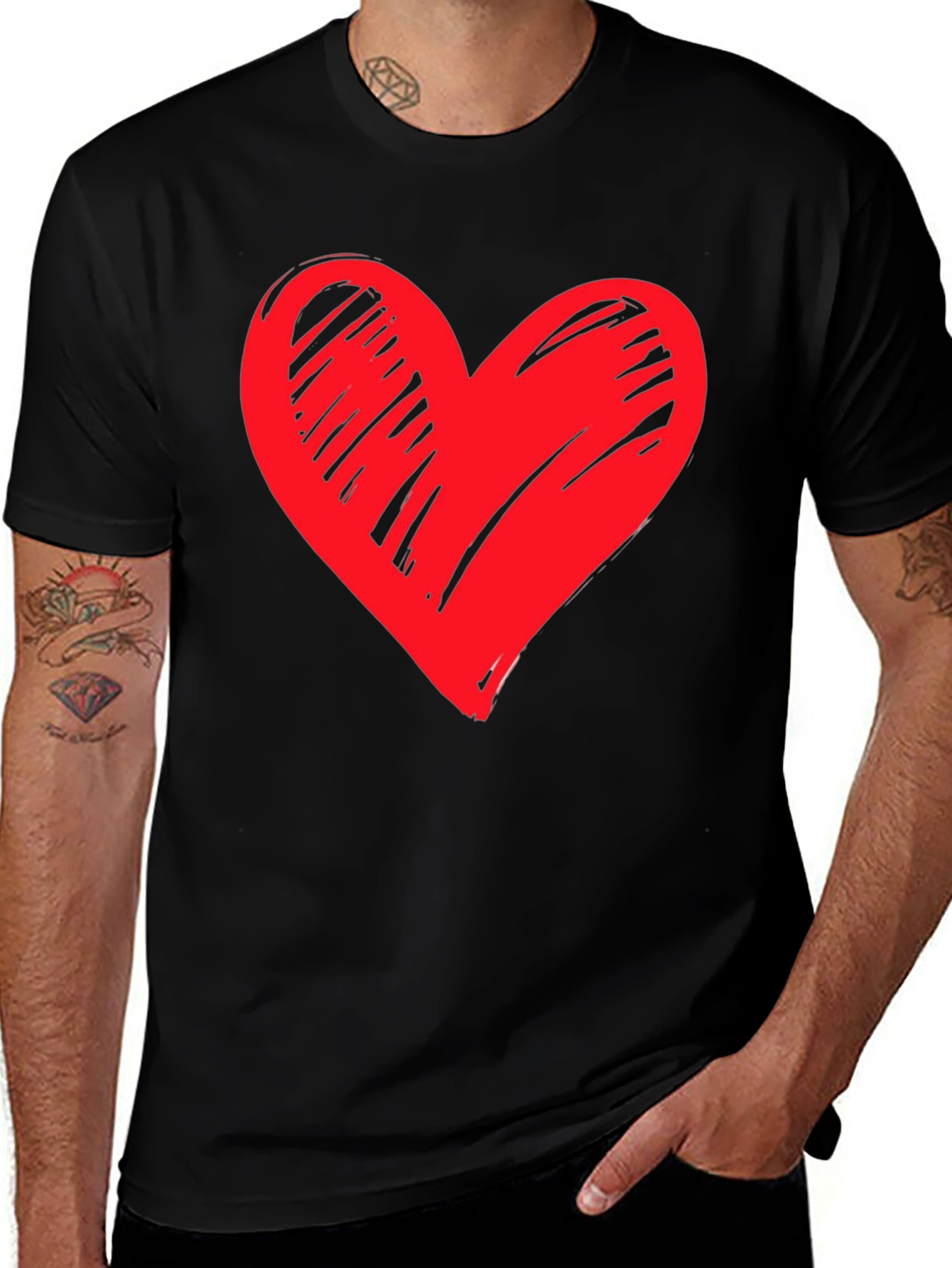 Heart Graphic Black T-Shirt Casual Tee