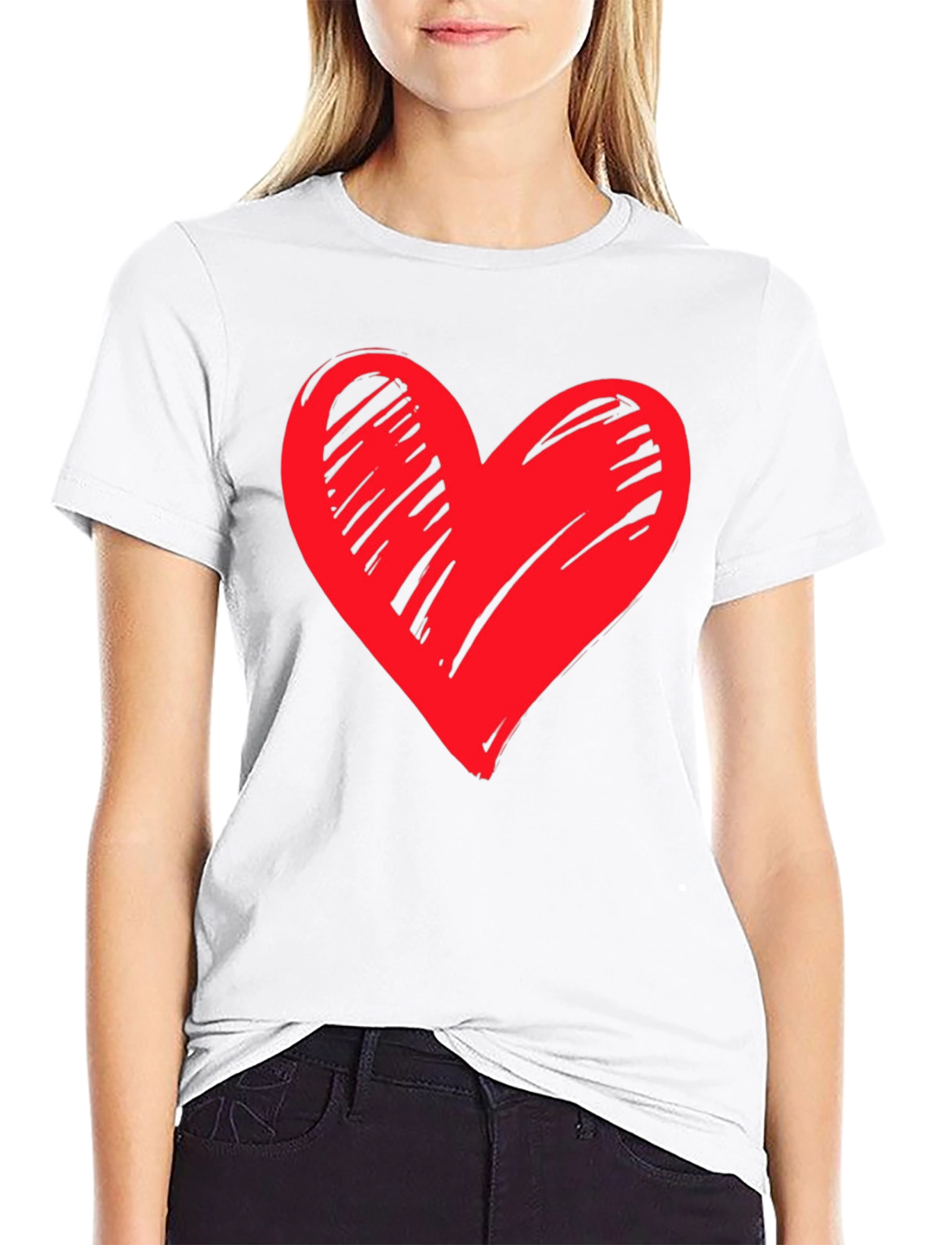 Heart Graphic Black T-Shirt Casual Tee