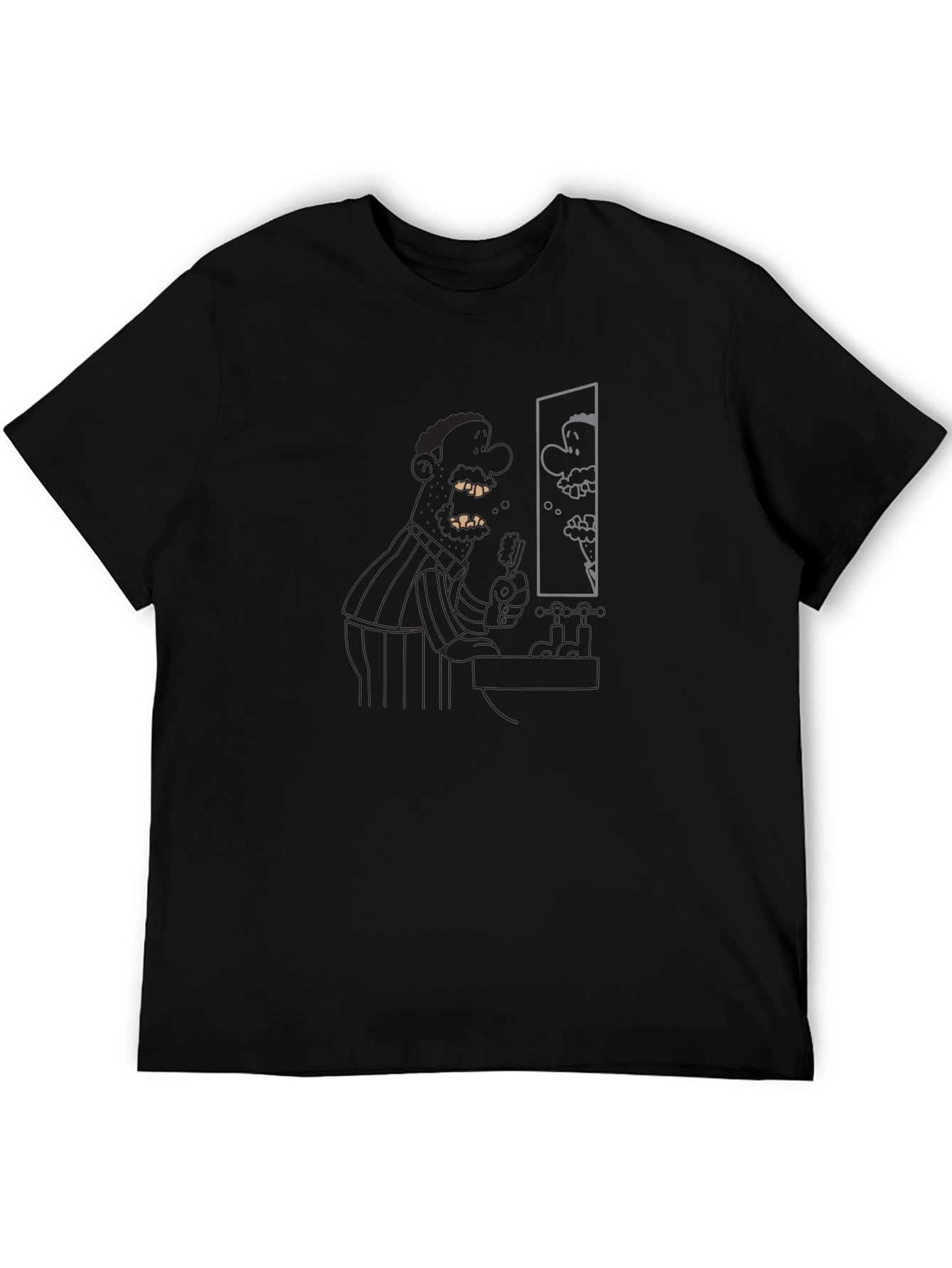 Cartoon Man in Mirror Black Tee