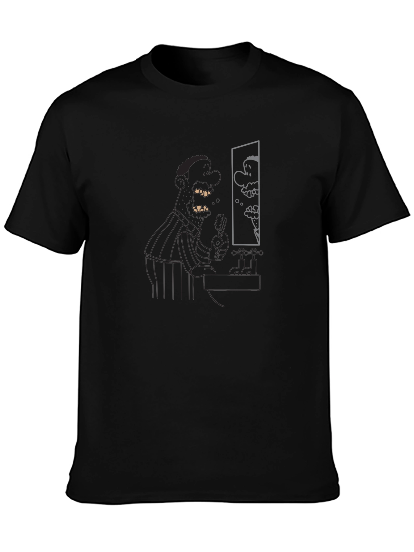 Cartoon Man in Mirror Black Tee