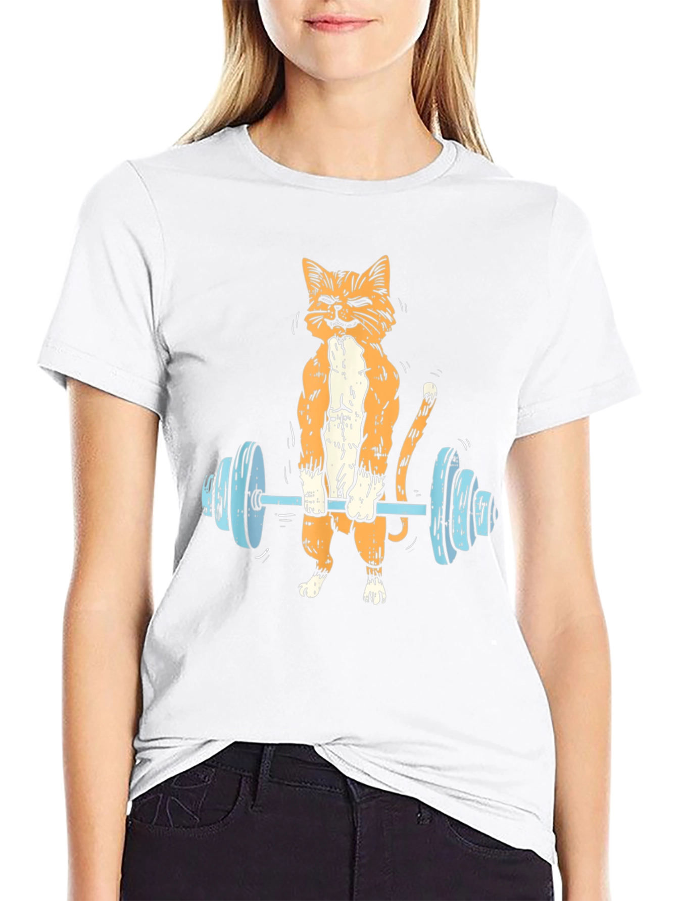 Weightlifting Cat Graphic Tee - Black
