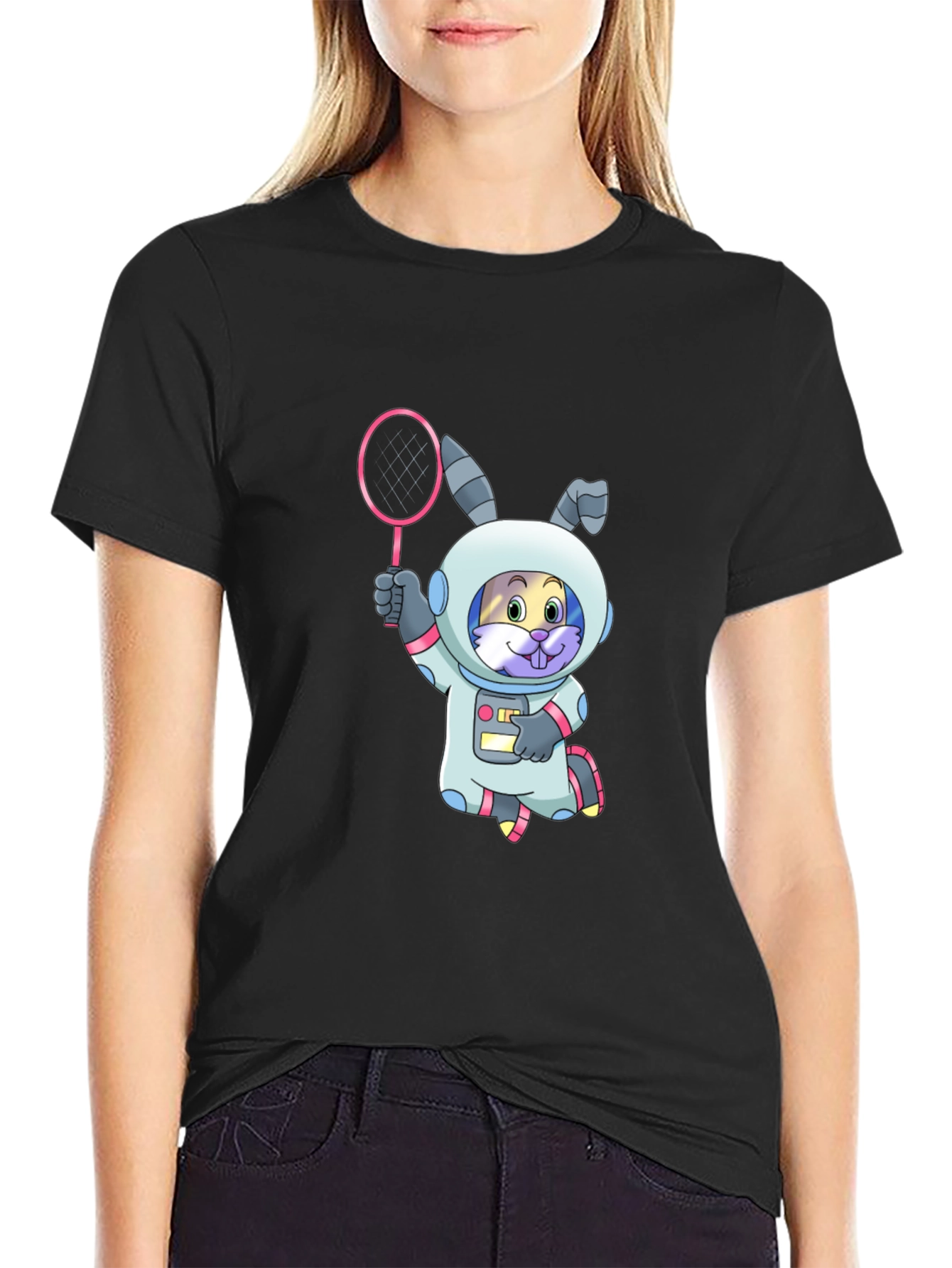 Astronaut Bunny T-Shirt - Black Cotton Graphic Tee