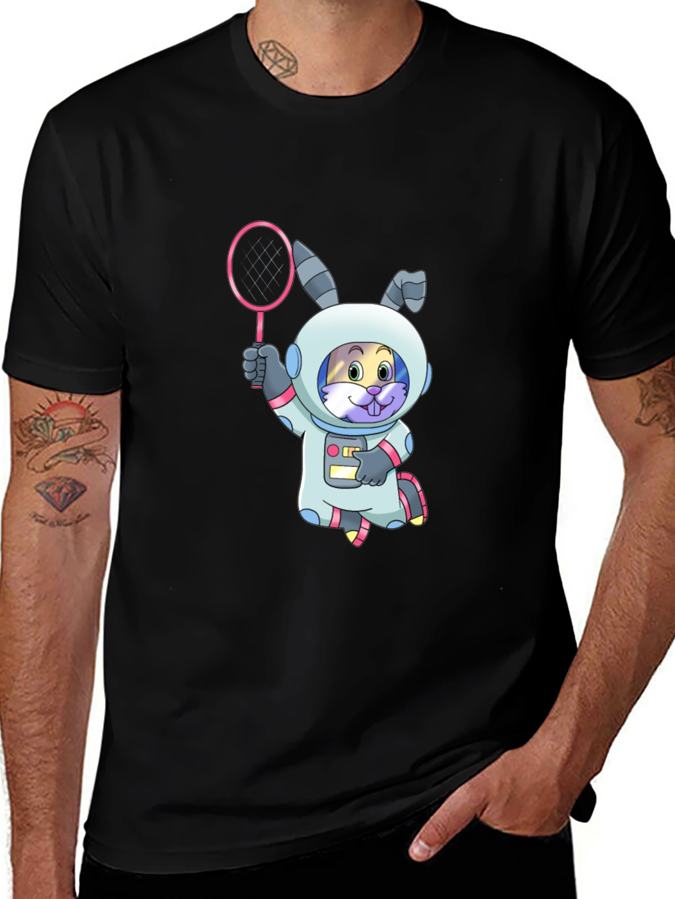 Astronaut Bunny T-Shirt - Black Cotton Graphic Tee