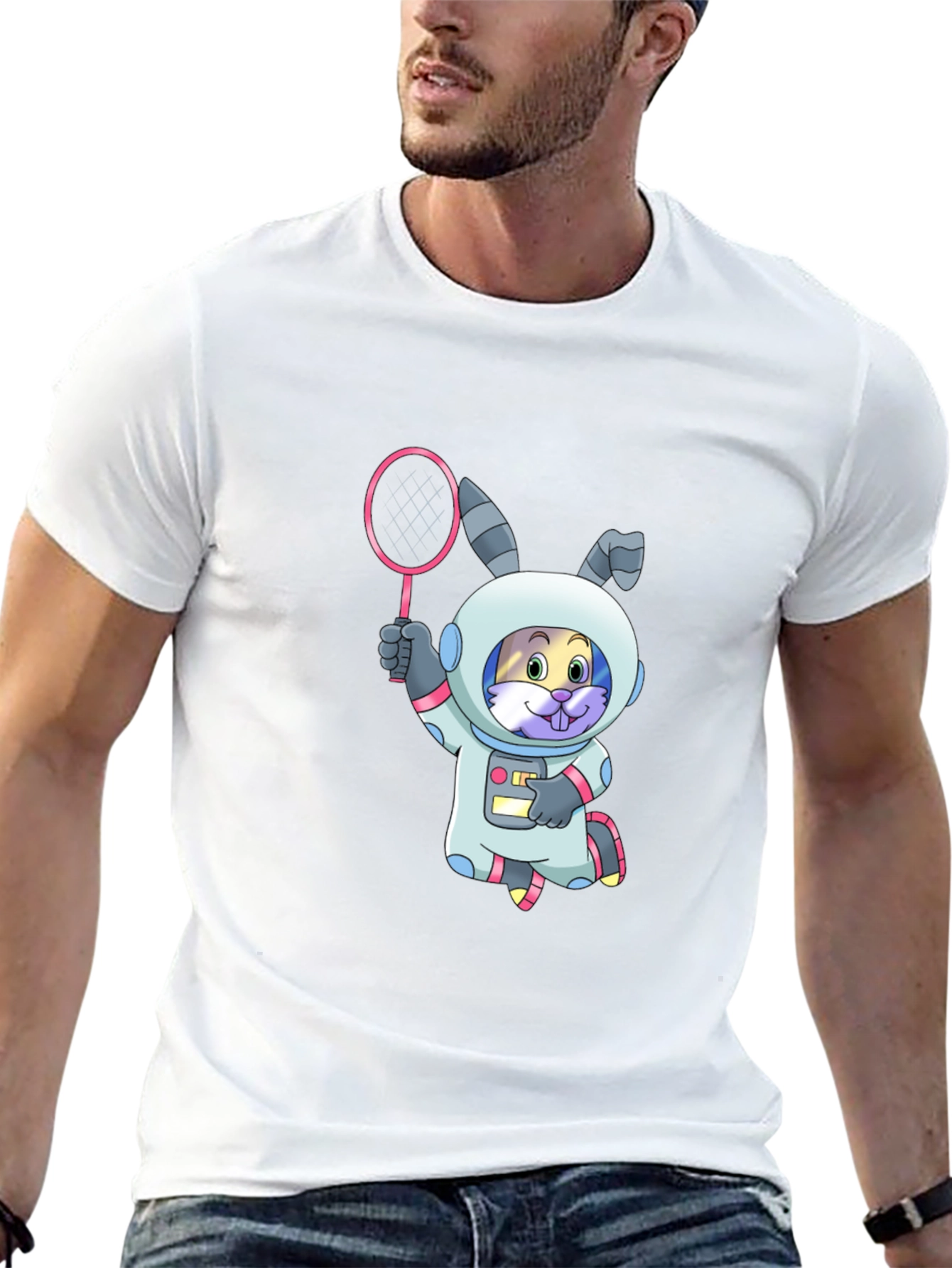 Astronaut Bunny T-Shirt - Black Cotton Graphic Tee